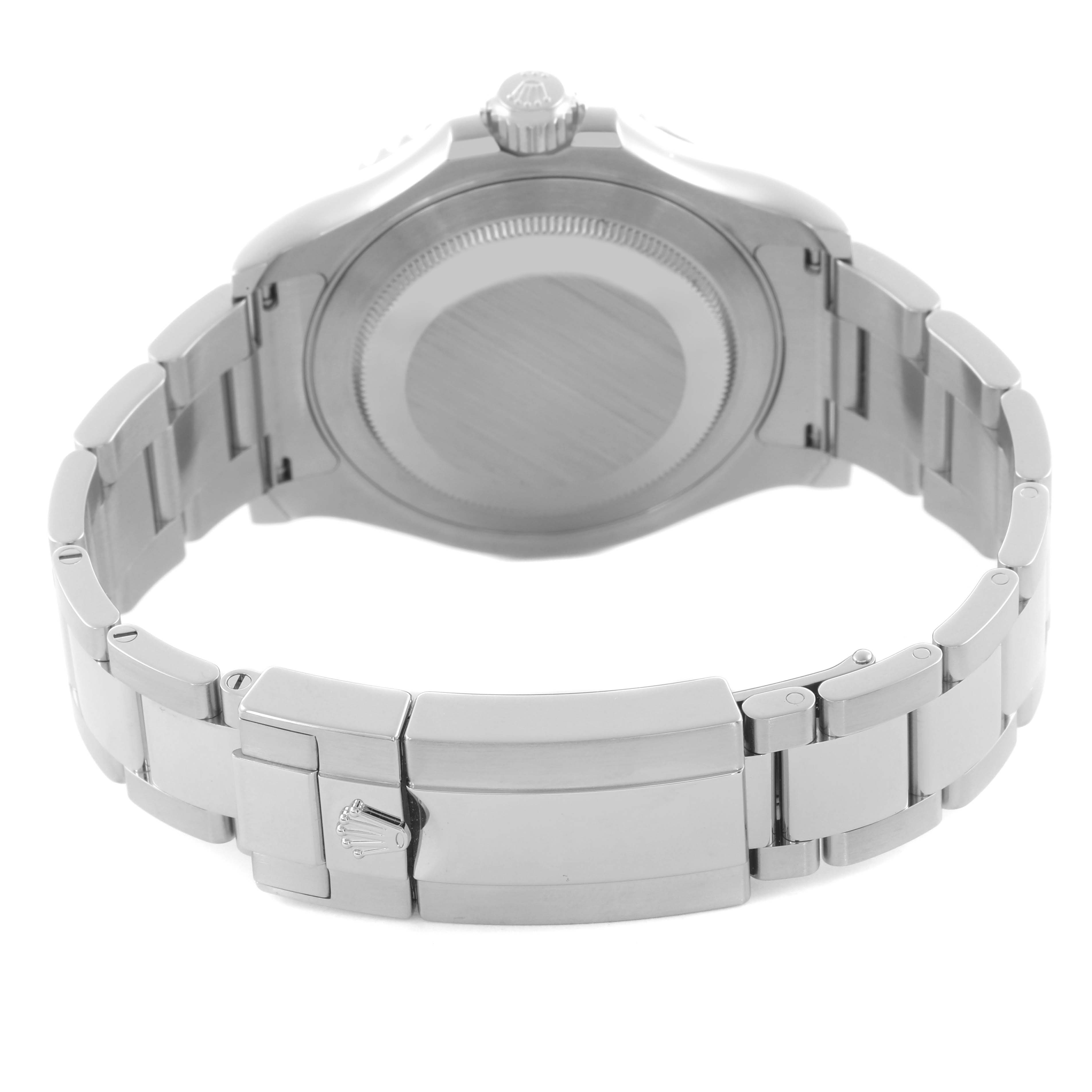 The image shows the back case and bracelet clasp of the Rolex Yacht-Master 116622 Men's Stainless Steel Blue Dial 116622 Men's Stainless Steel Blue Dial watch.