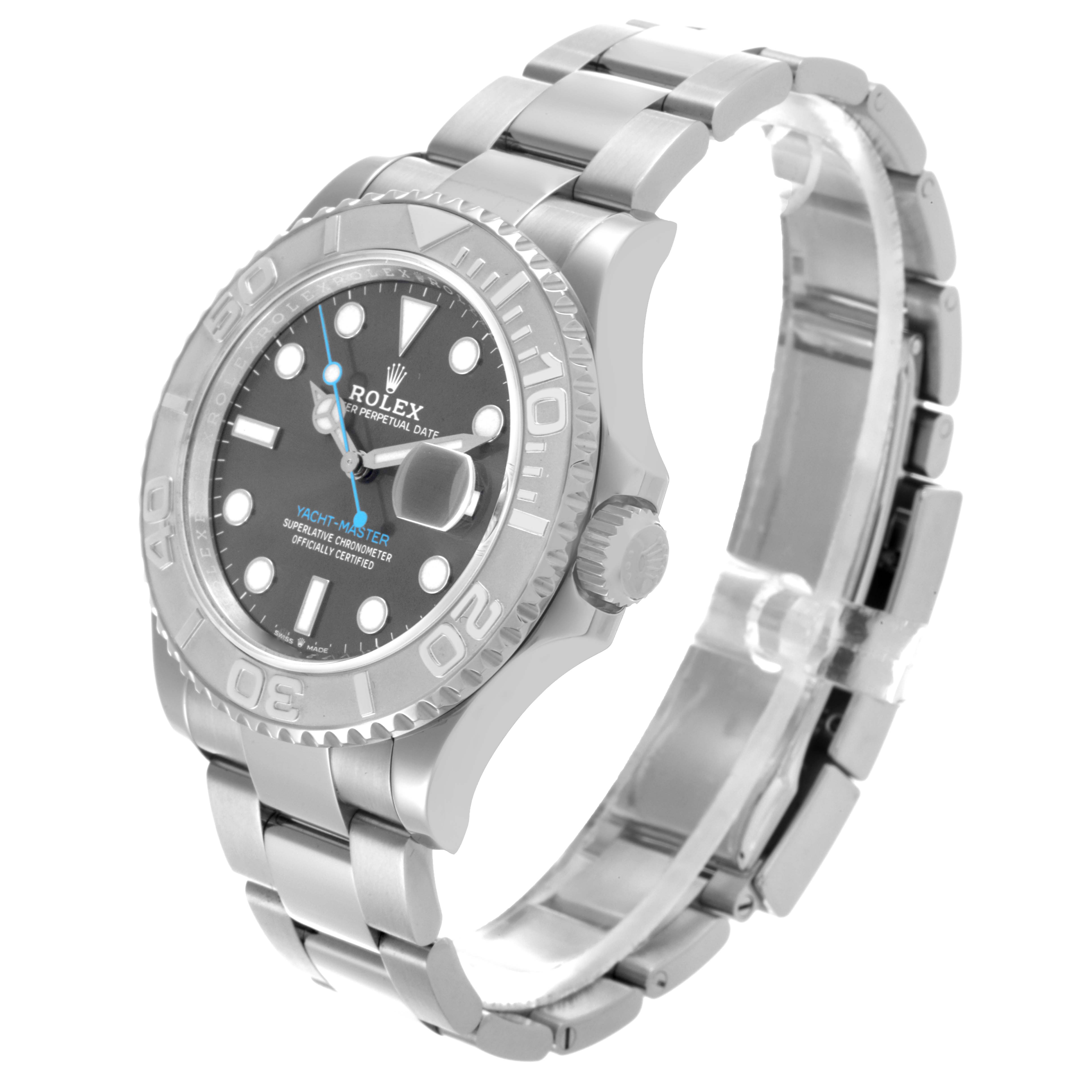 The Rolex Yacht-Master 126622 Men's Stainless Steel Grey Dial 126622 Men's Stainless Steel Grey Dial watch is shown at a three-quarter angle, highlighting the face, bezel, and bracelet.
