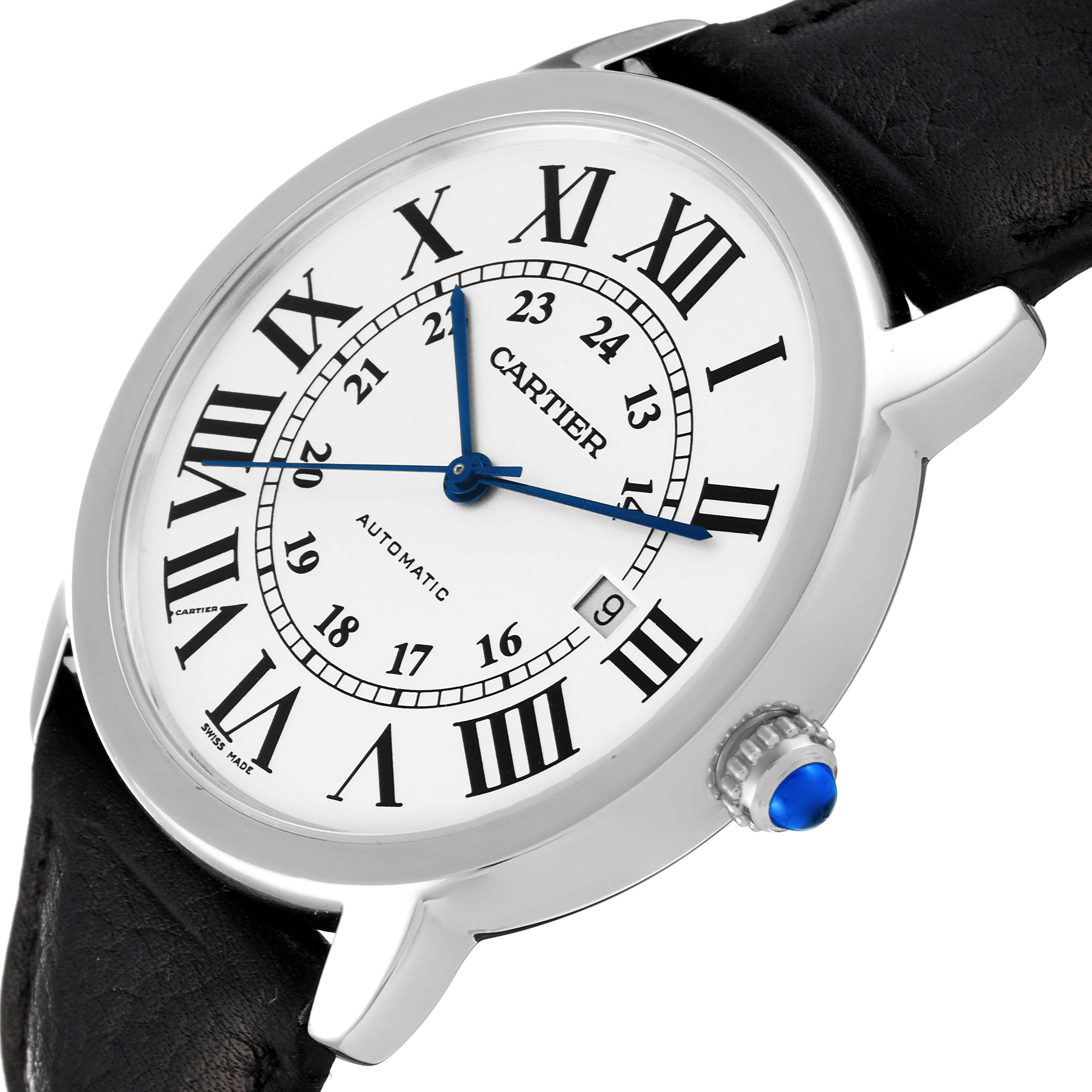 The image shows a Cartier Tank Solo W6701011 Men's Stainless Steel Silver Dial W6701011 Men's Stainless Steel Silver Dial watch shot from a front angle, featuring the dial, bezel, and part of the strap.