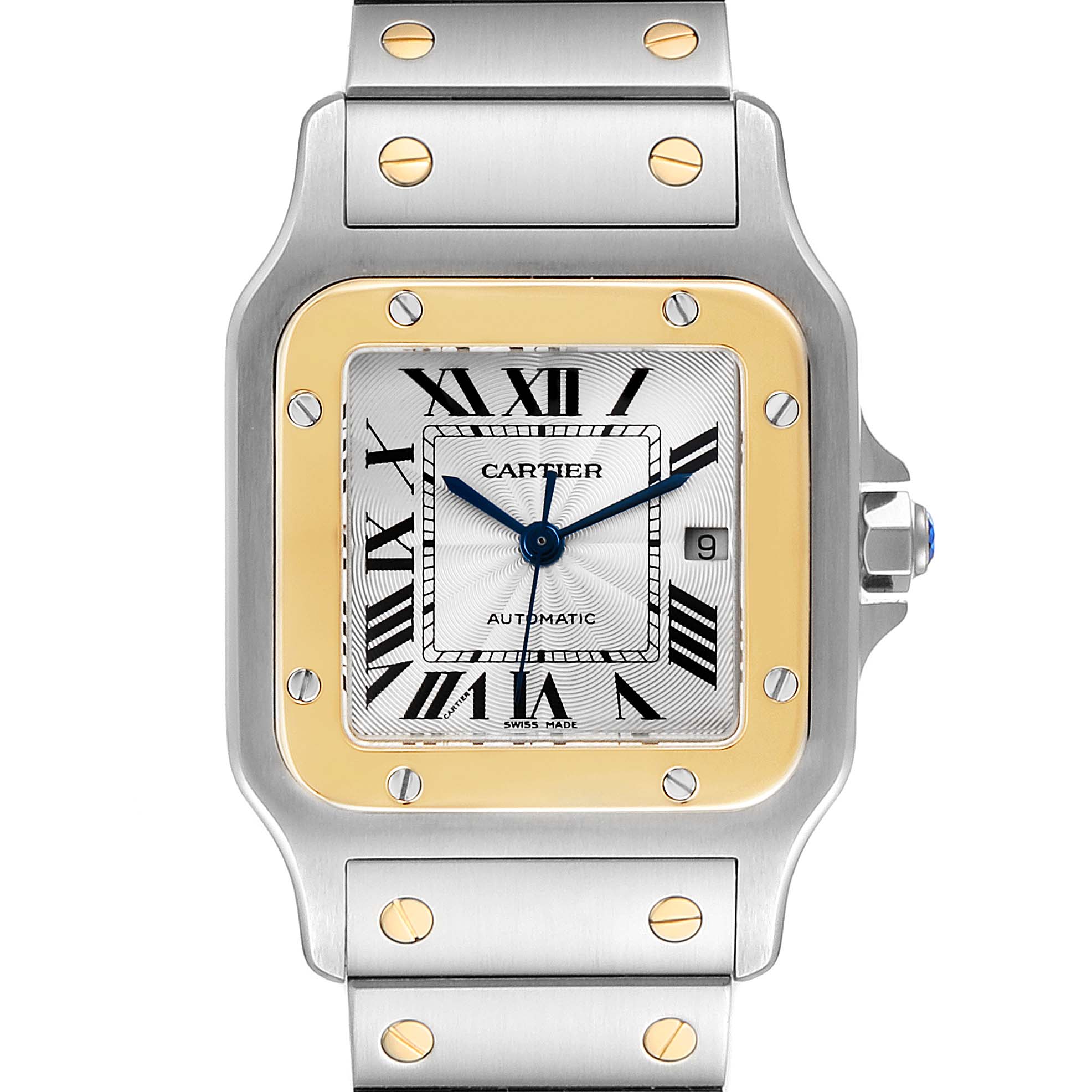 Cartier Santos Galbee Steel Yellow Gold Mens Watch W20058C4 Box