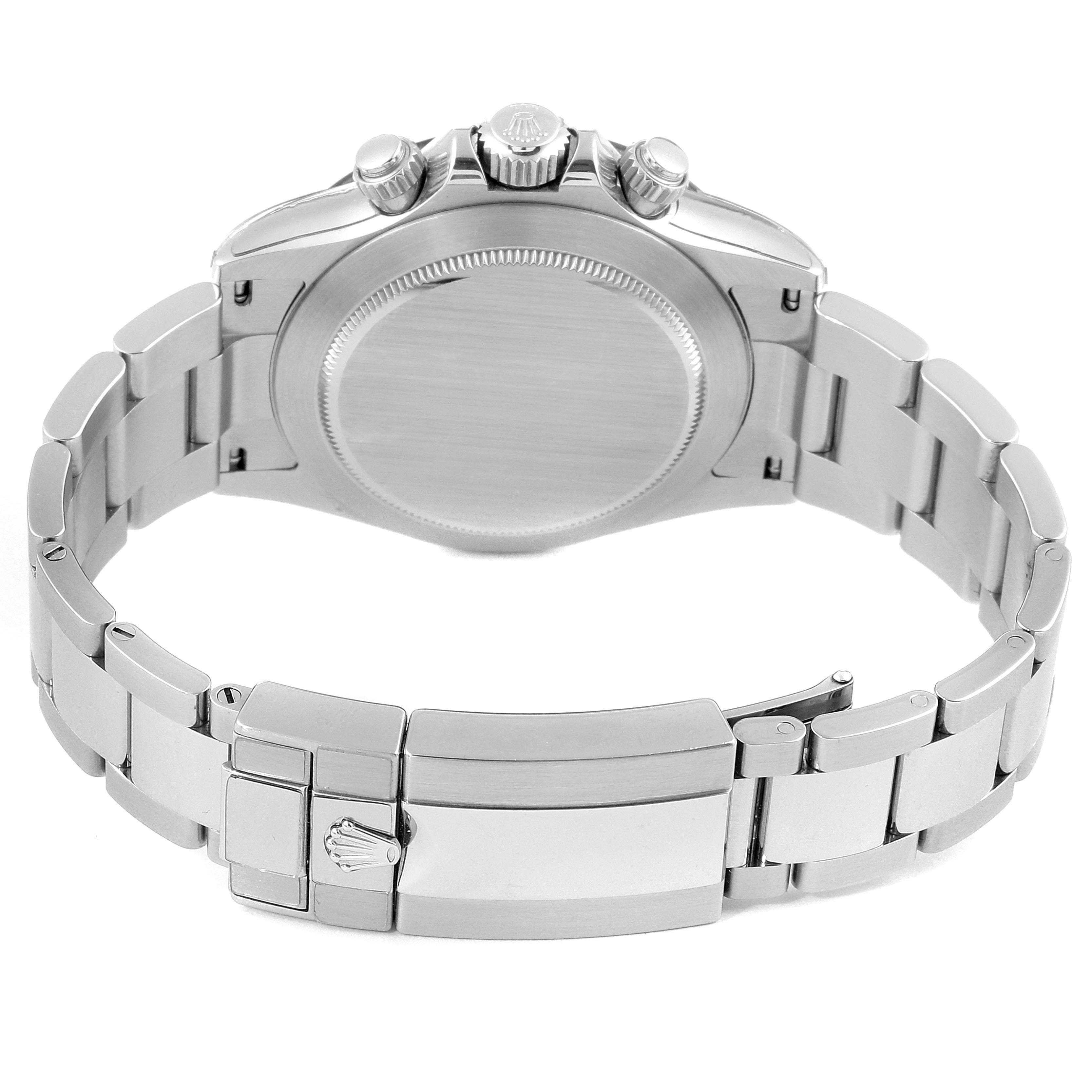 This image shows the back case and bracelet clasp of the Rolex Daytona 116500 Men's Stainless Steel Black Dial 116500 Men's Stainless Steel Black Dial watch from a rear angle.