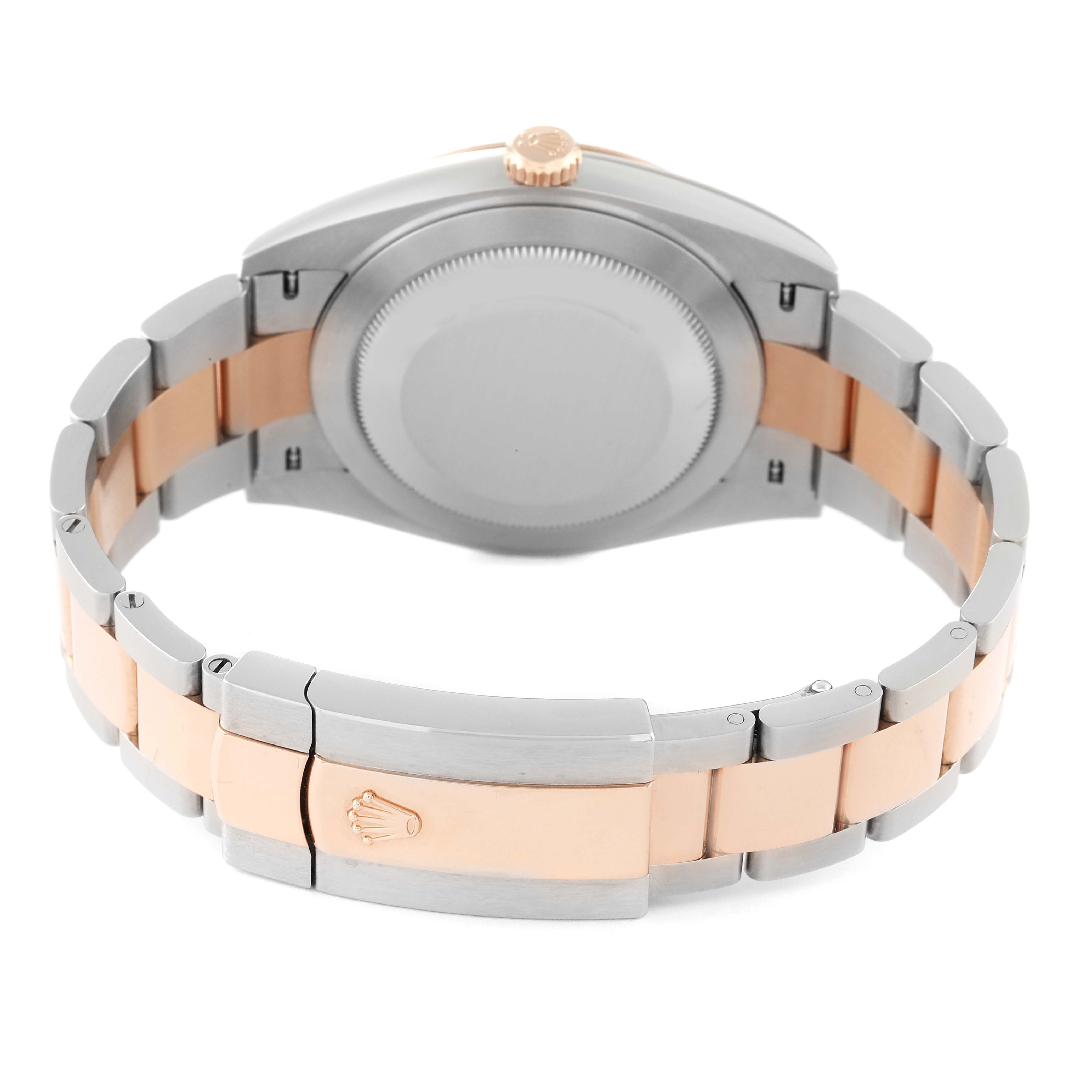 This image shows the back view of the Rolex Datejust 41 126301 Men's Steel and Gold (two tone) Grey Dial 126301 Men's Steel and Gold (two tone) Grey Dial watch, highlighting the case and the two-tone bracelet with a clasp.