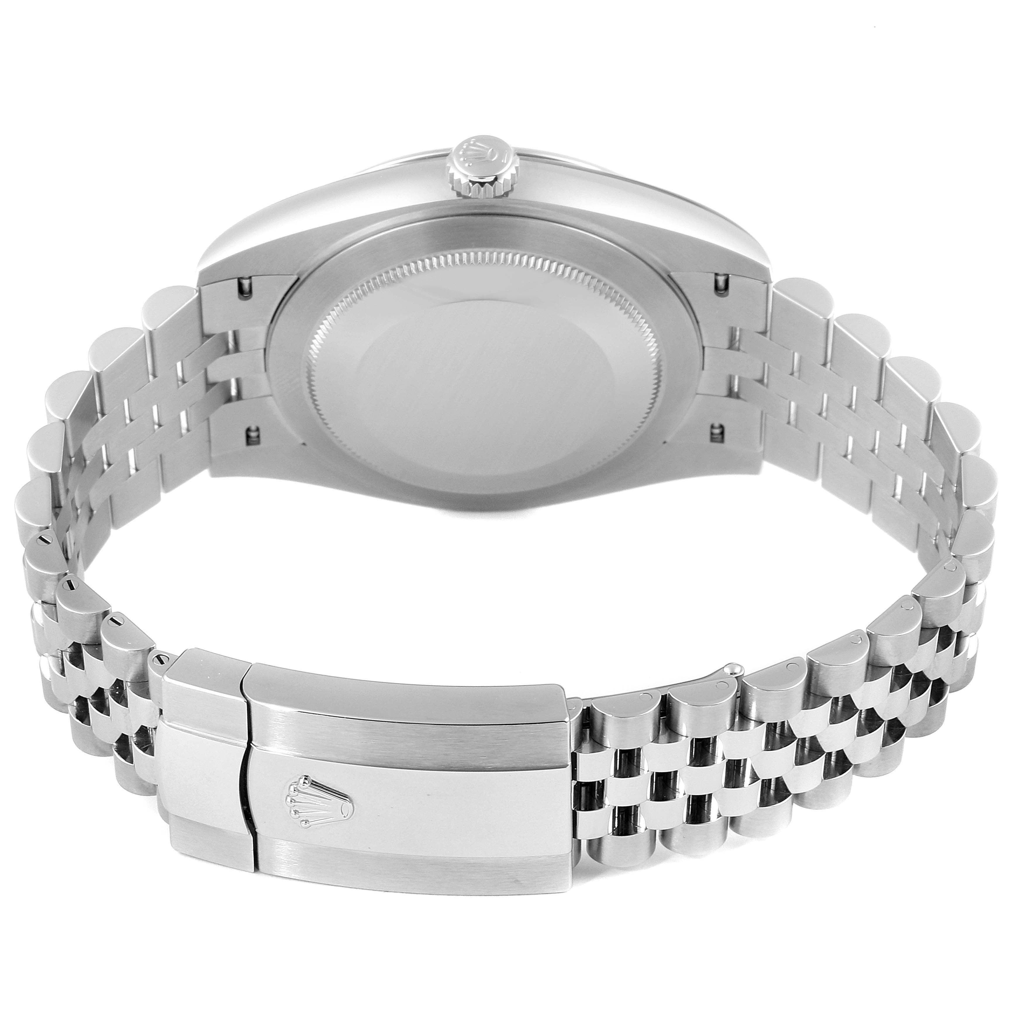 The image shows the case back and bracelet clasp of the Rolex Datejust 41 126334 Men
s Stainless Steel Blue Dial 126334 Men
s Stainless Steel Blue Dial watch from a rear angle.