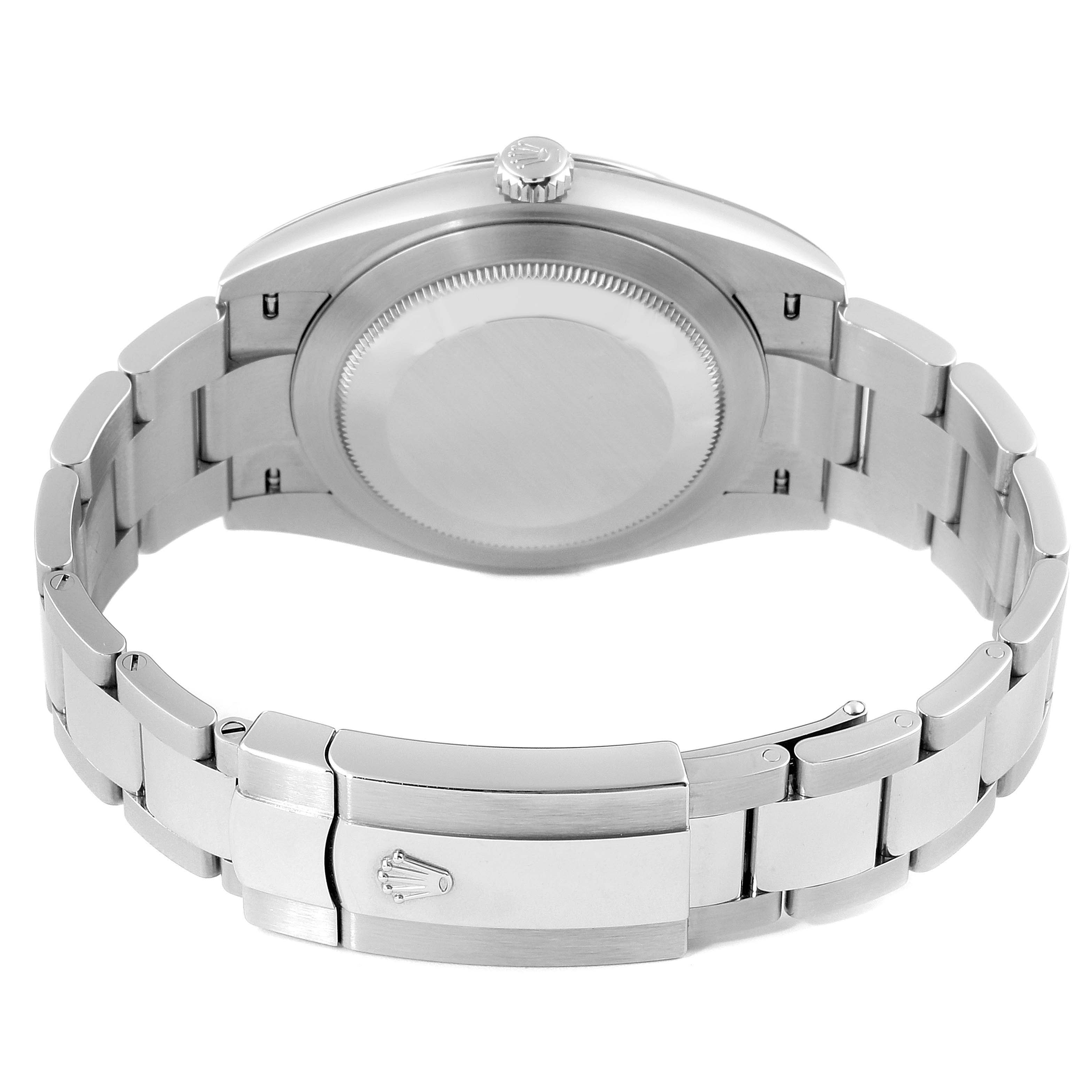 The image shows the back view of the Rolex Datejust 41 126334 Men
s Stainless Steel White Dial 126334 Men
s Stainless Steel White Dial watch, highlighting the case back and bracelet with the clasp.