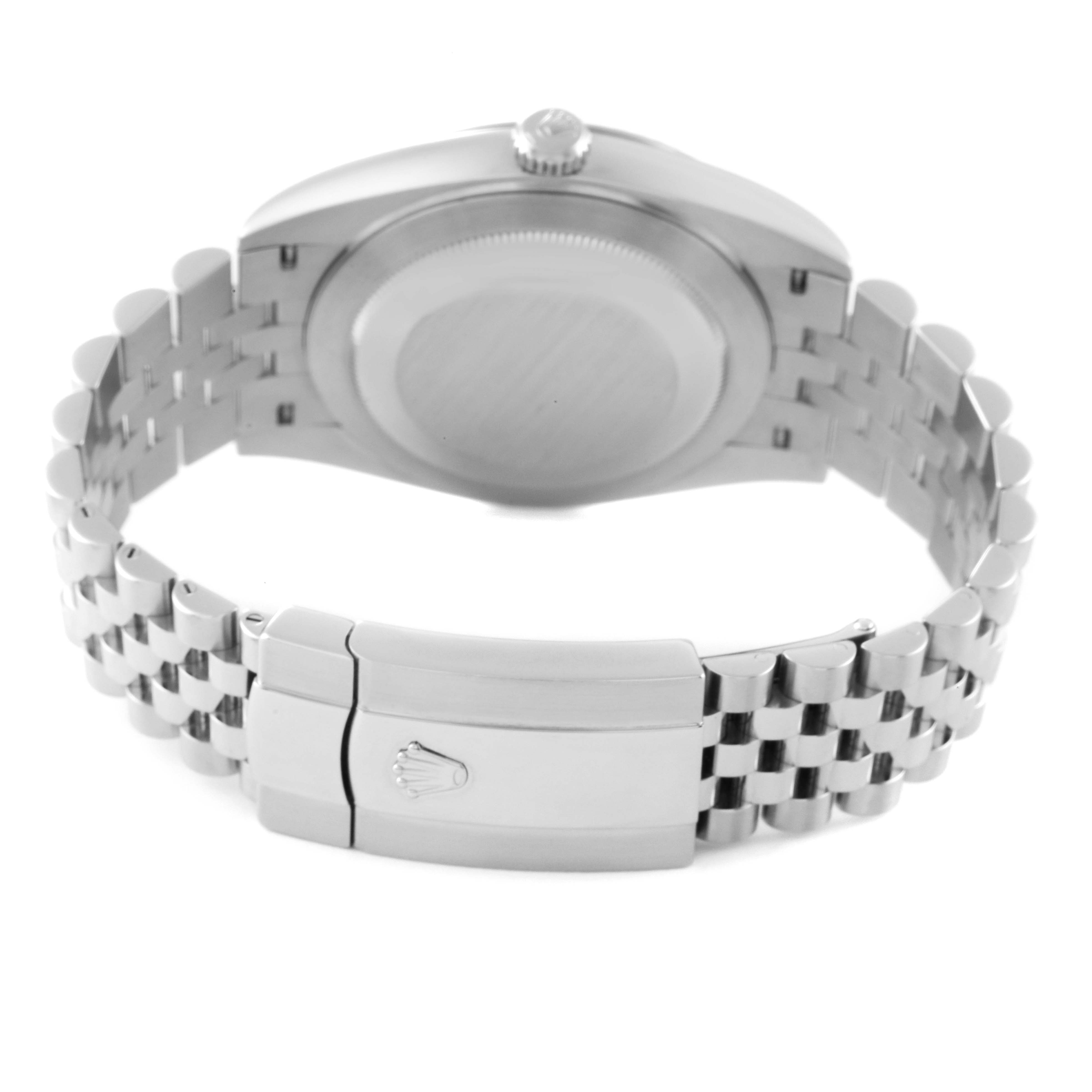 The image shows the clasp, bracelet, and case back of a Rolex Datejust 41 126334 Men's Stainless Steel Grey Dial 126334 Men's Stainless Steel Grey Dial watch from a rear angle.