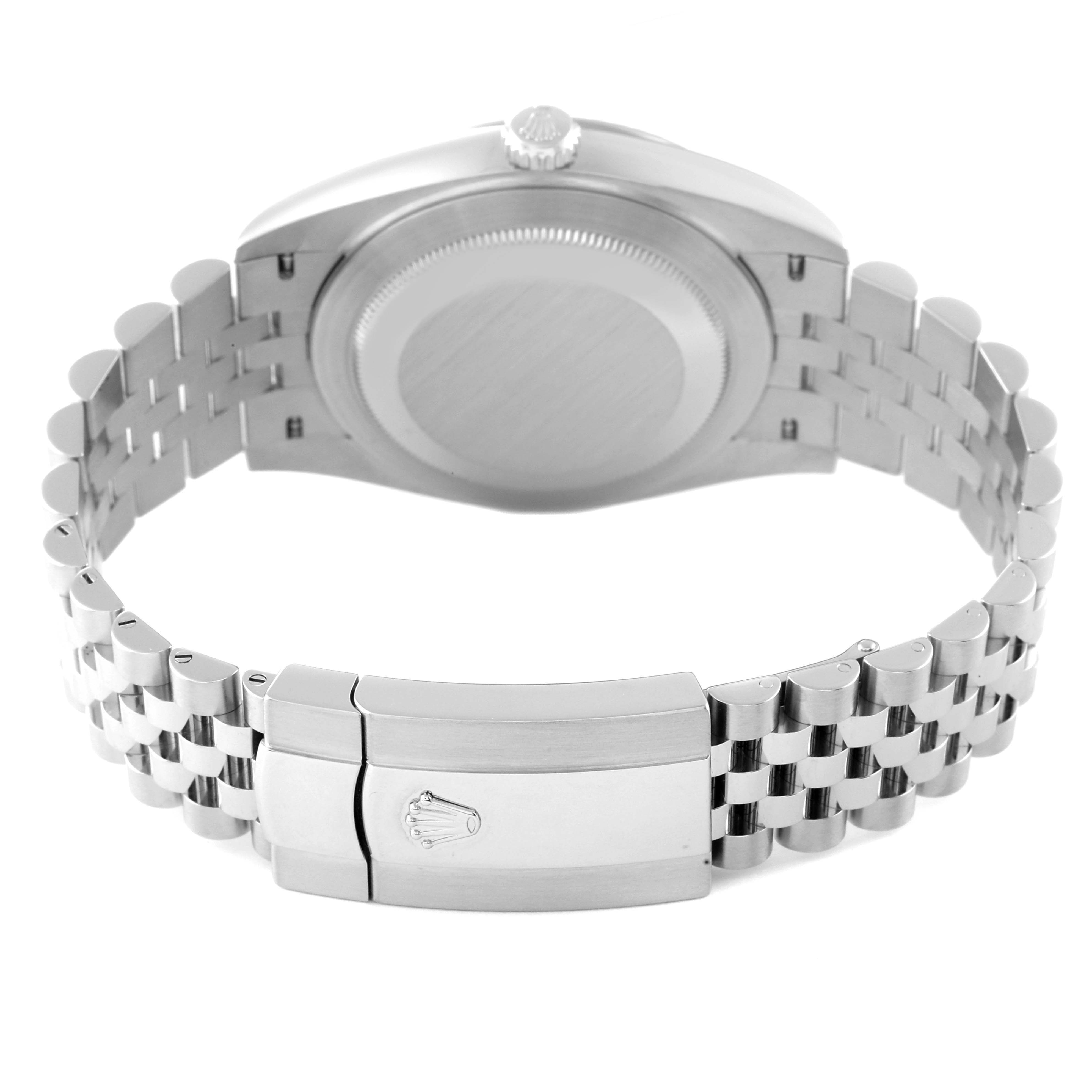 This image shows the back view of the Rolex Datejust 41 126334 Men's Stainless Steel Grey Dial 126334 Men's Stainless Steel Grey Dial watch, highlighting its bracelet and clasp.