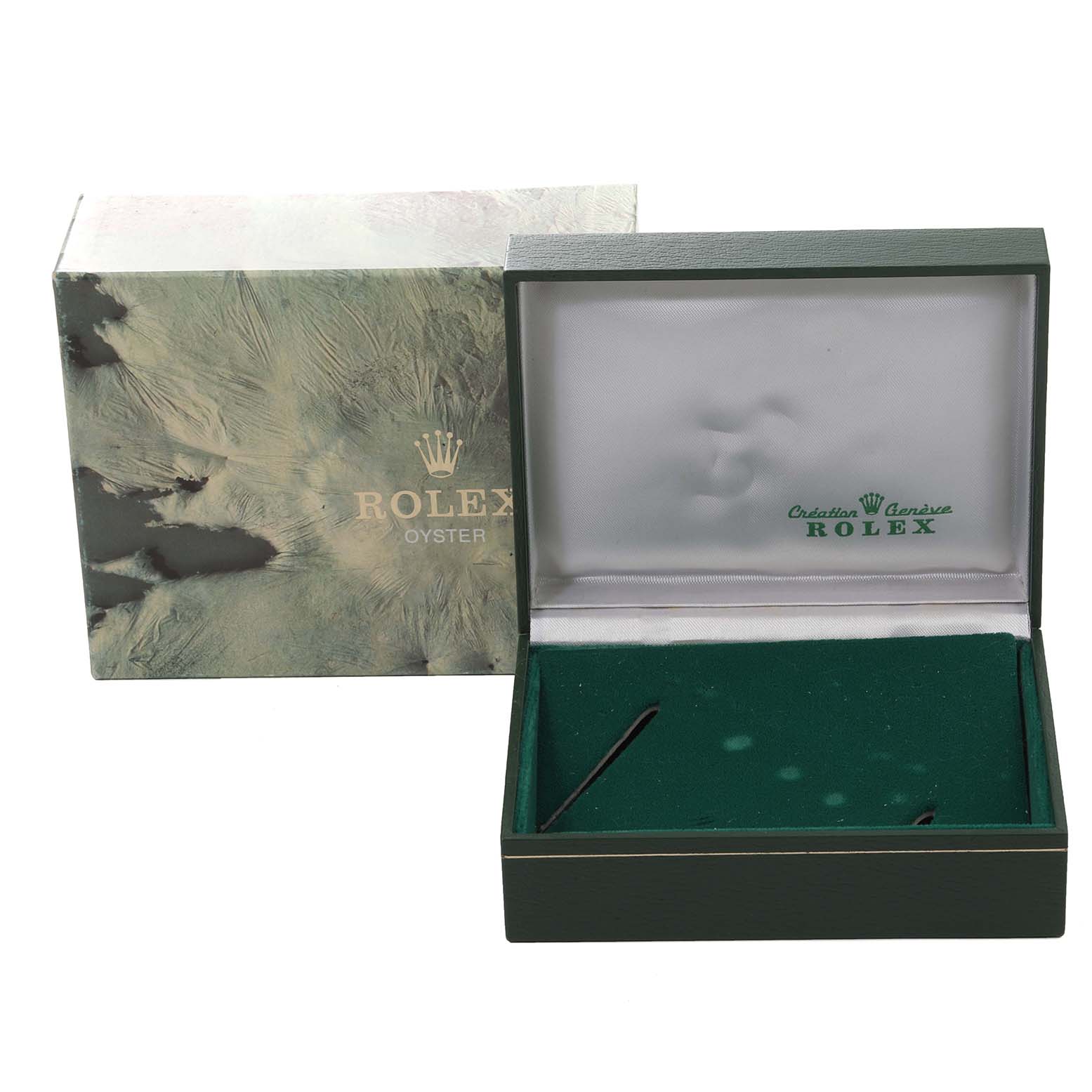 The image shows an empty Rolex Mid-Size 68273 Women's Steel and Gold (two tone) Champagne Dial 68273 Women's Steel and Gold (two tone) Champagne Dial watch box and outer packaging from a front angle.