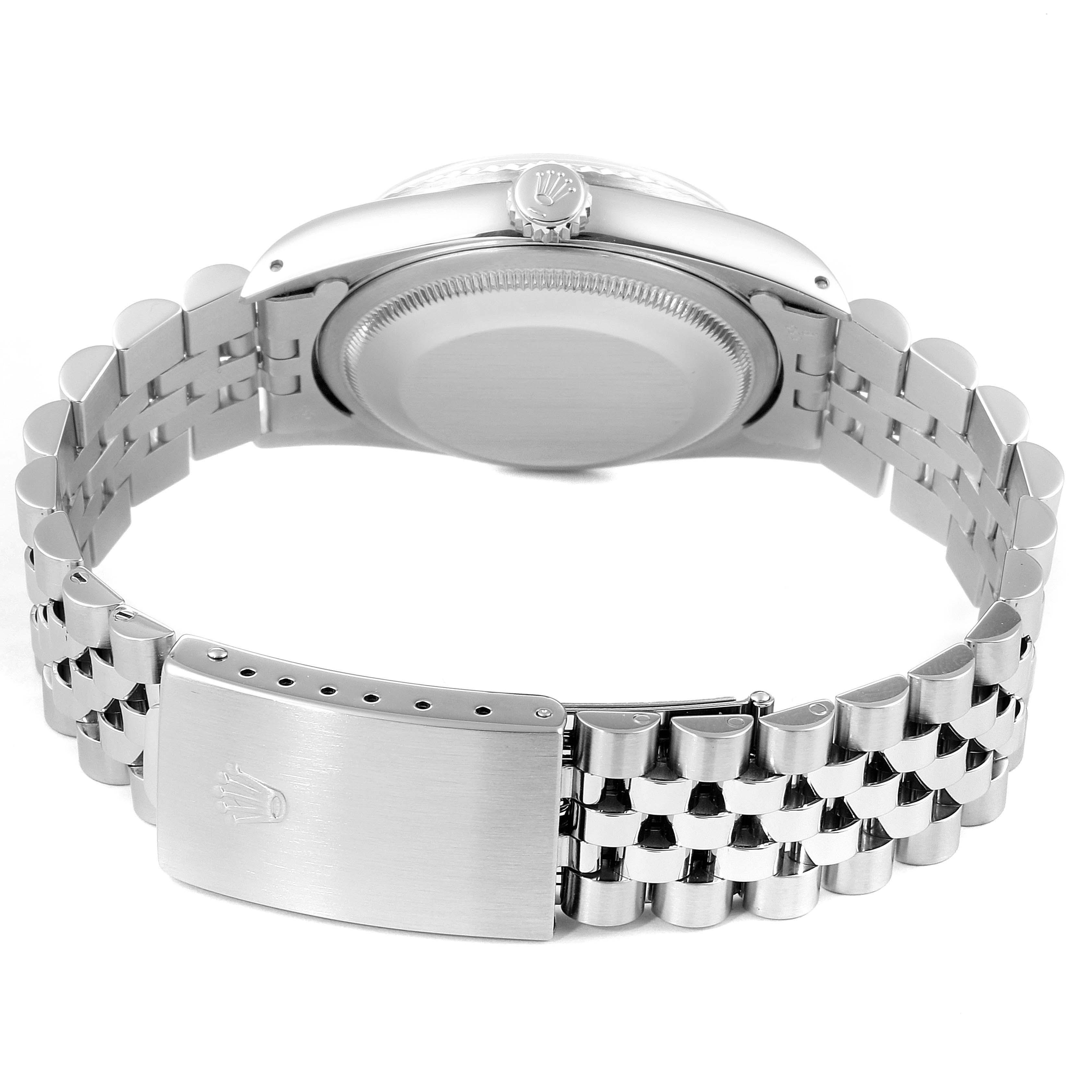 This image shows the back and clasp of a Rolex Datejust 16234 Men's Stainless Steel Silver Dial 16234 Men's Stainless Steel Silver Dial watch, focusing on the bracelet and the case back.