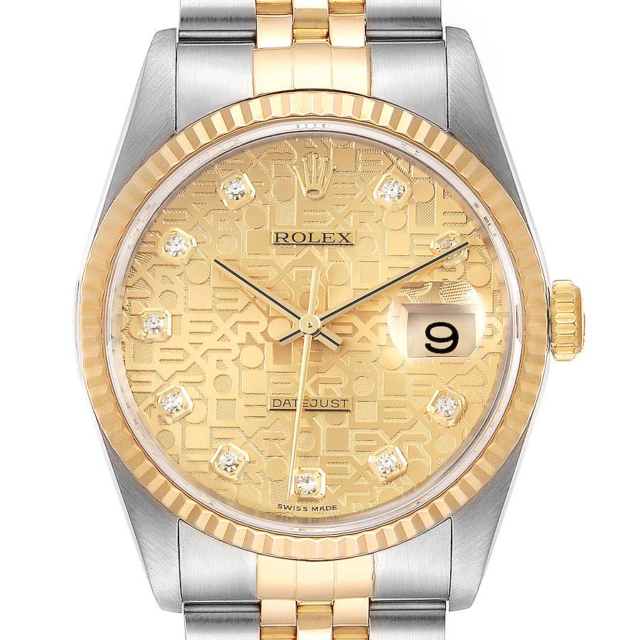Rolex Datejust Steel 18K Yellow Gold Diamond Dial Mens Watch 16233 Box Papers SwissWatchExpo
