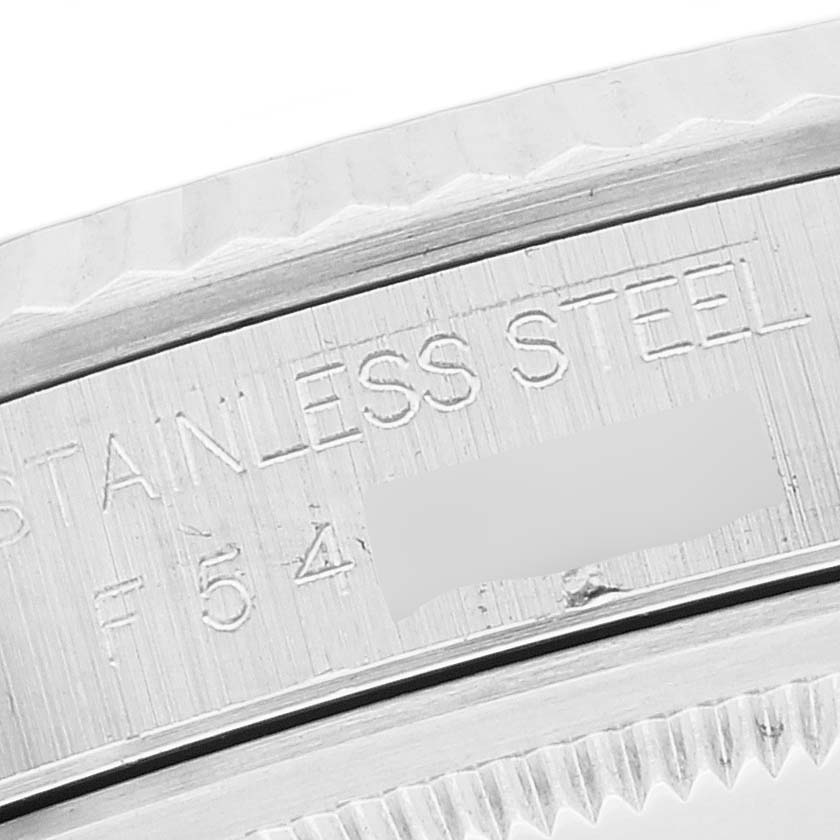This image shows a close-up of the stainless steel casing of a Rolex Datejust 16234 Men's Stainless Steel Silver Dial 16234 Men's Stainless Steel Silver Dial watch.