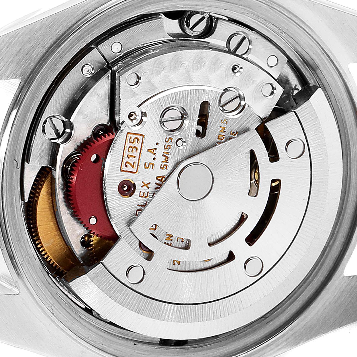 The image shows the internal movement mechanism of a Rolex Datejust 69174 Women's Stainless Steel Silver Dial 69174 Women's Stainless Steel Silver Dial watch from a close-up, angled view.