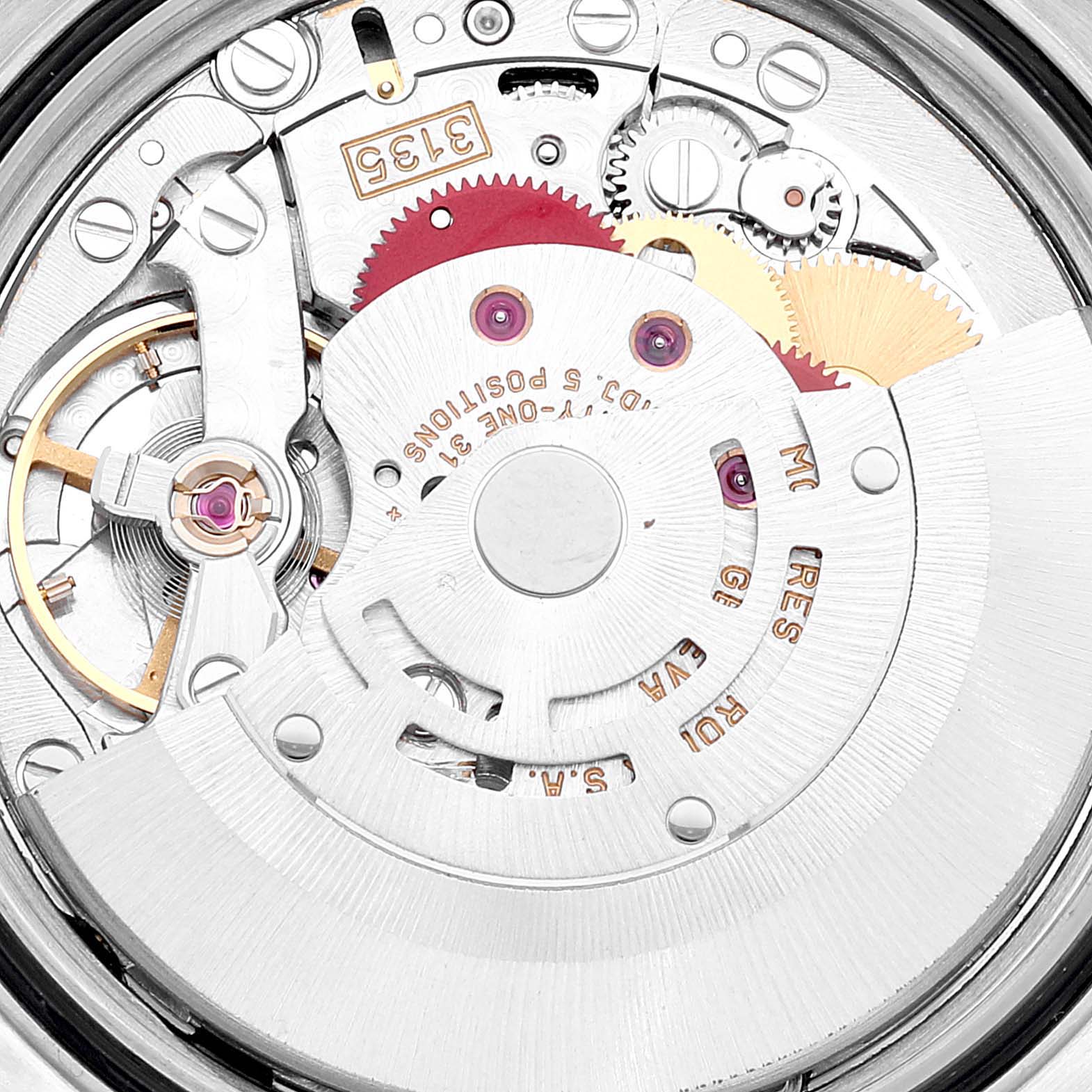The image shows the internal movement mechanism of a Rolex Datejust 16233 Men's Steel and Gold (two tone) Black Dial 16233 Men's Steel and Gold (two tone) Black Dial watch.