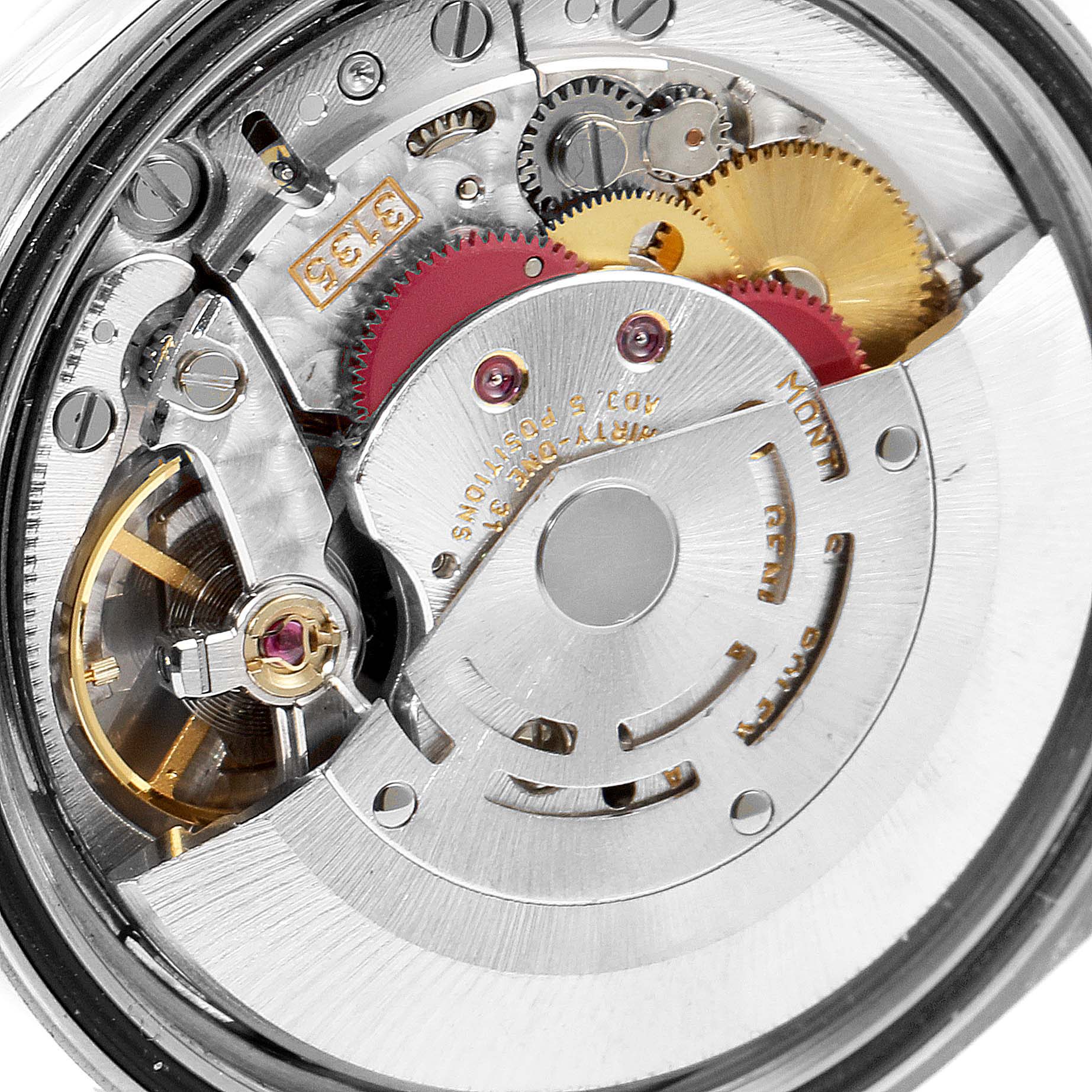 This image shows the internal mechanical movement of a Rolex Datejust 16233 Men's Stainless Steel Blue Dial 16233 Men's Stainless Steel Blue Dial watch, captured from a close-up angle.