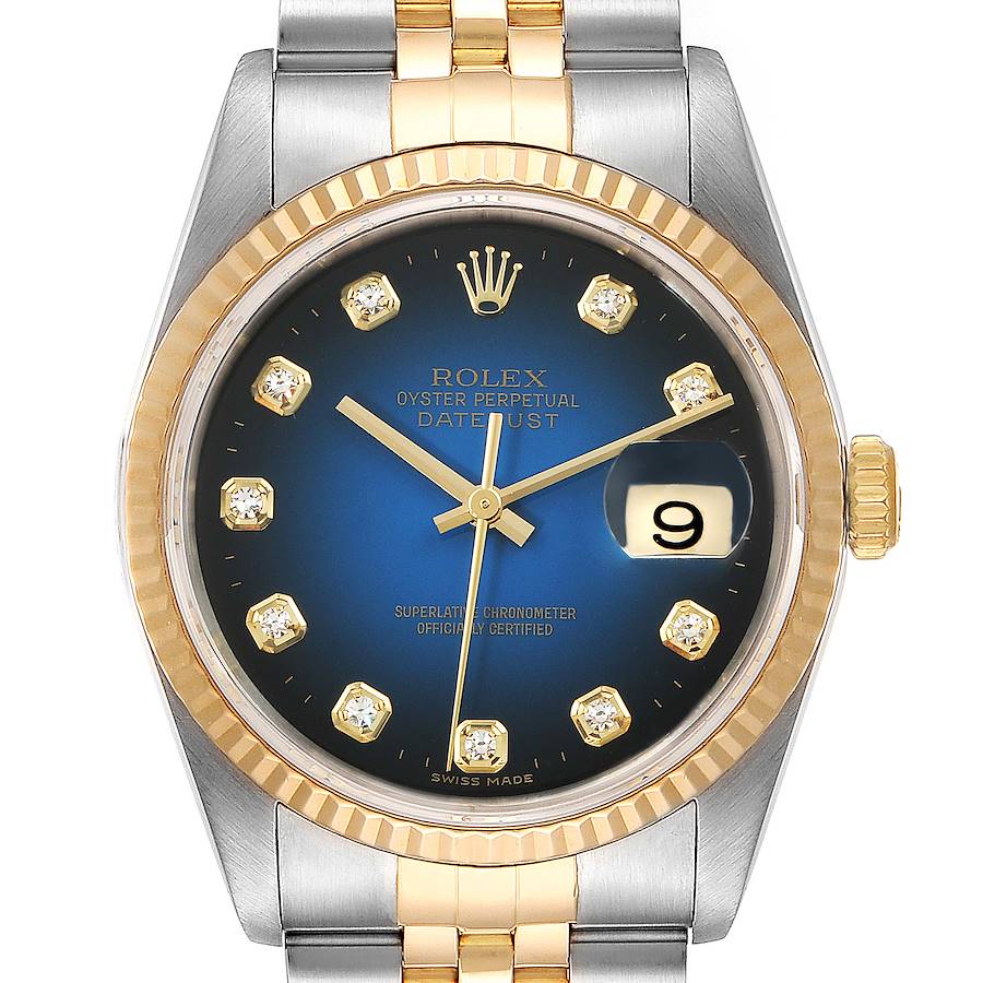 Rolex Datejust Steel Yellow Gold Diamond Vignette Dial Mens Watch 16233 Box Papers SwissWatchExpo