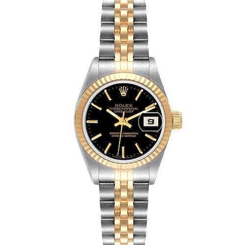 Photo of Rolex Datejust Steel Yellow Gold Fluted Bezel Black Dial Watch 69173