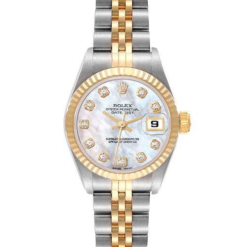 Photo of Rolex Datejust Steel Yellow Gold Mother Of Pearl Diamond Dial Ladies Watch 69173
