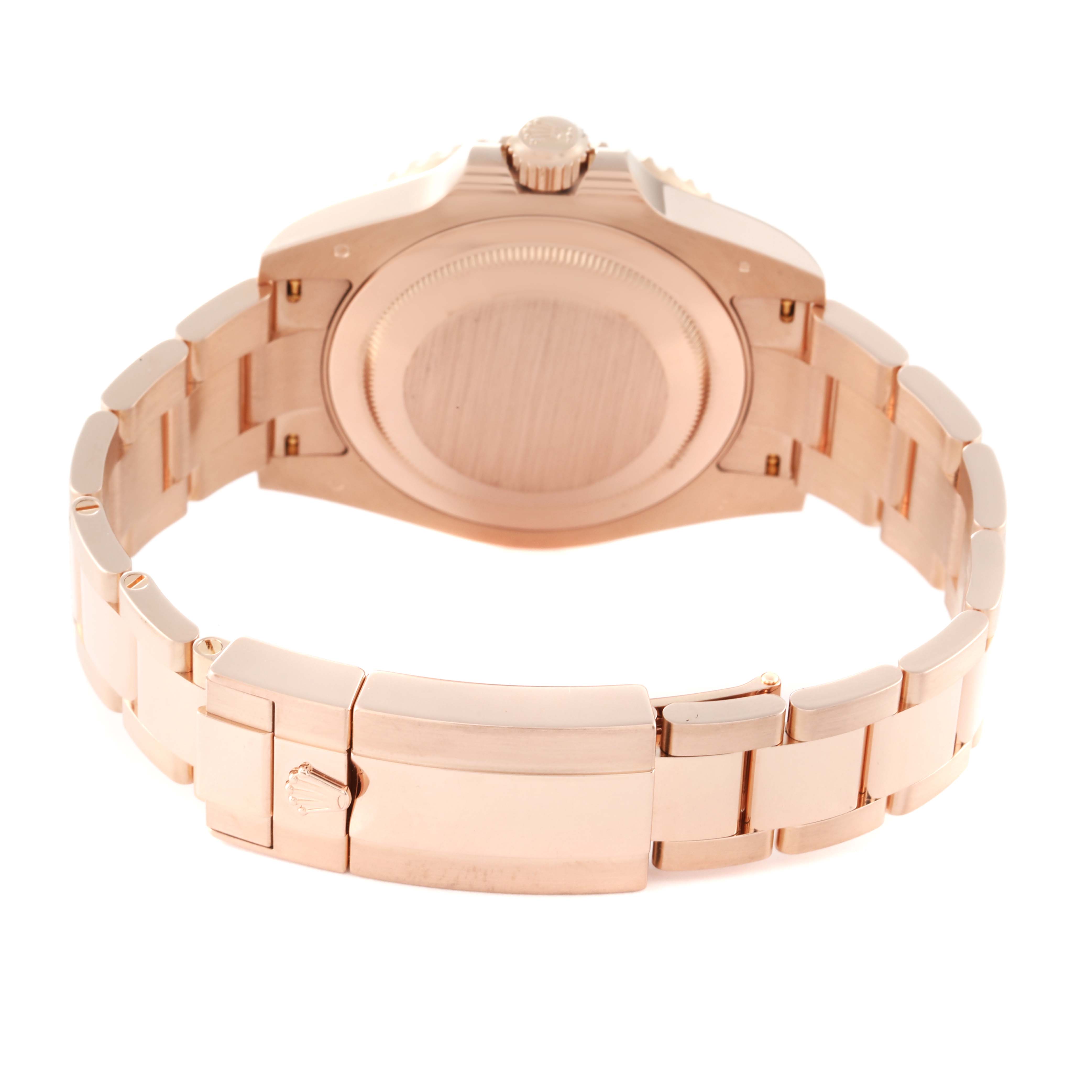 This image shows the back and clasp of the Rolex GMT-Master 126715 Men
s Rose Gold Black Dial 126715 Men
s Rose Gold Black Dial watch, highlighting the bracelet and case back.