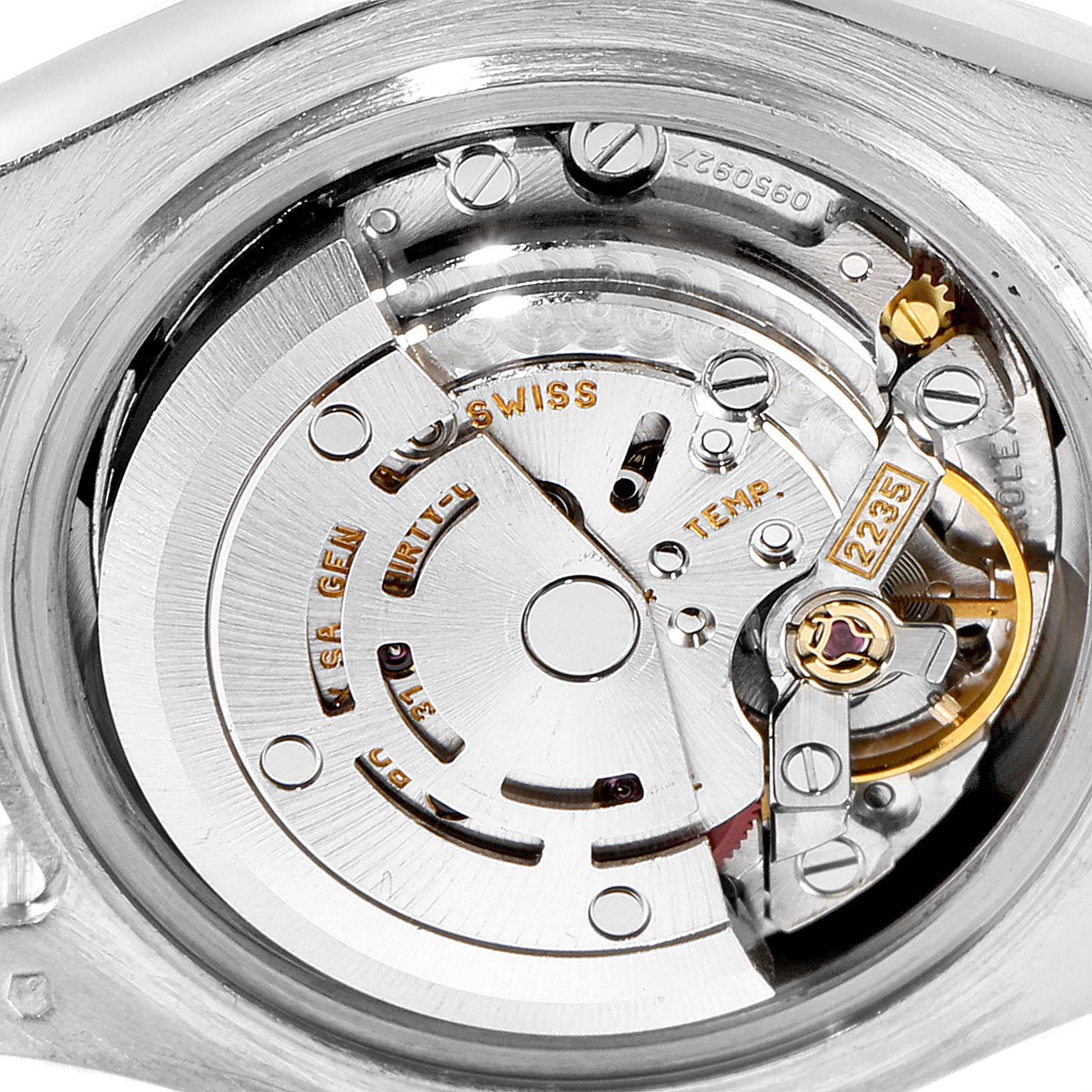 This image shows the internal movement mechanism of a Rolex Pearlmaster 80299 Women's White Gold Mother of Pearl Dial 80299 Women's White Gold Mother of Pearl Dial watch.