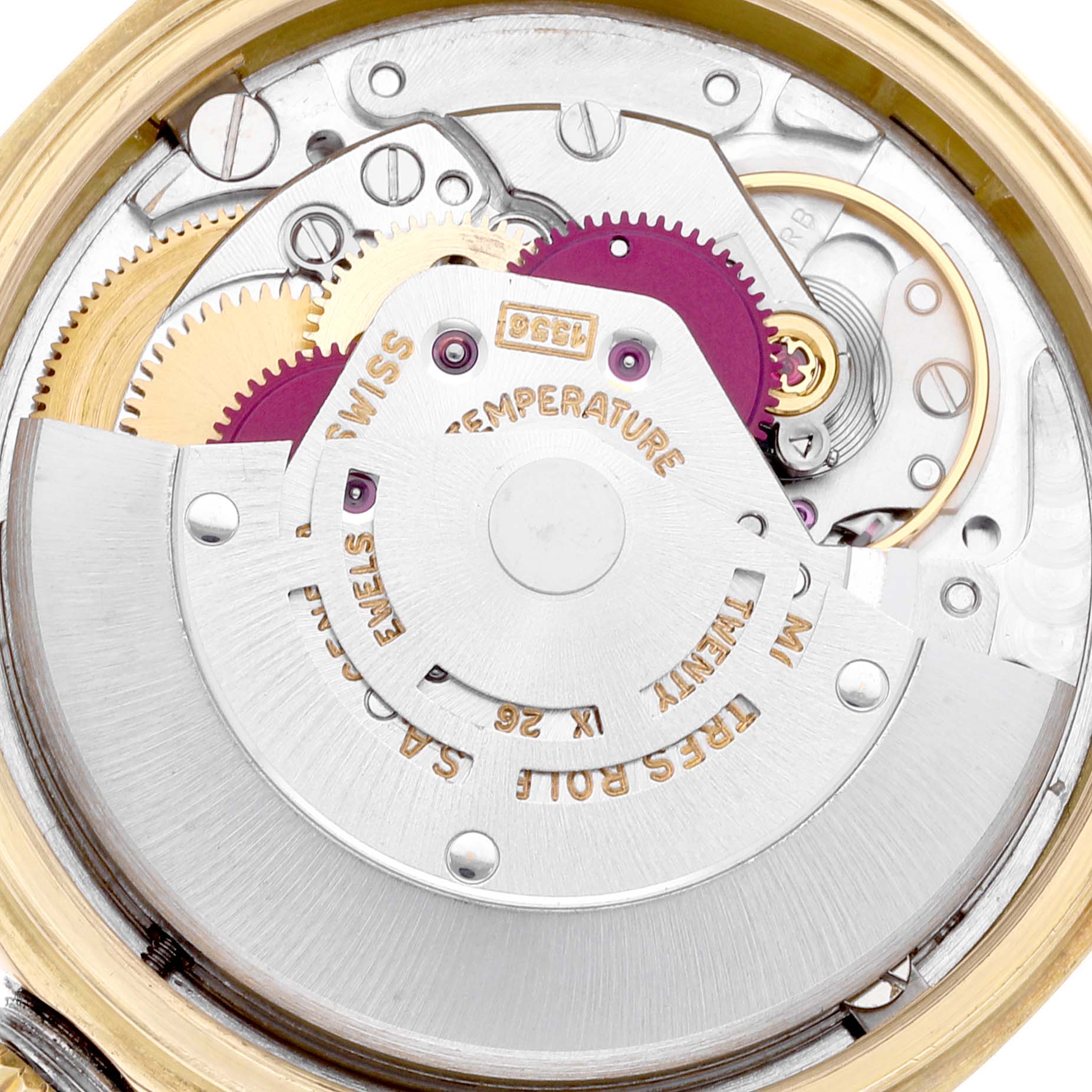 This image shows the detailed internal mechanism and gears of the Vintage Collection Rolex watch.