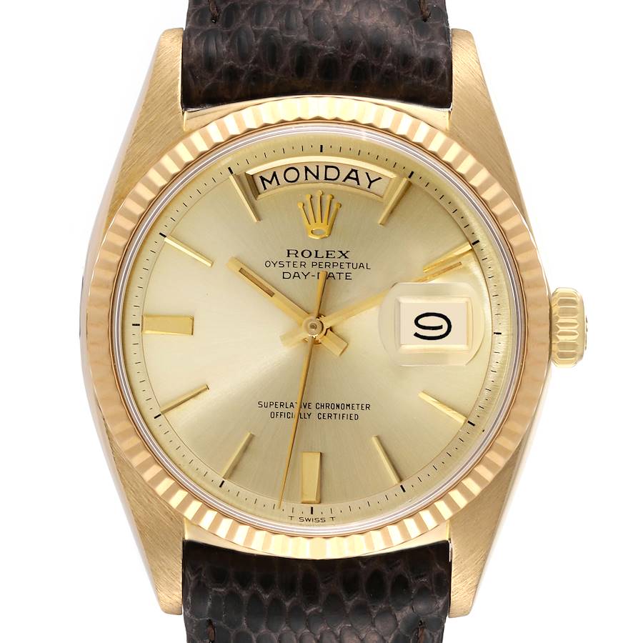 Rolex President Day-Date 36mm Yellow Gold Leather Strap Vintage Mens Watch 1803 SwissWatchExpo