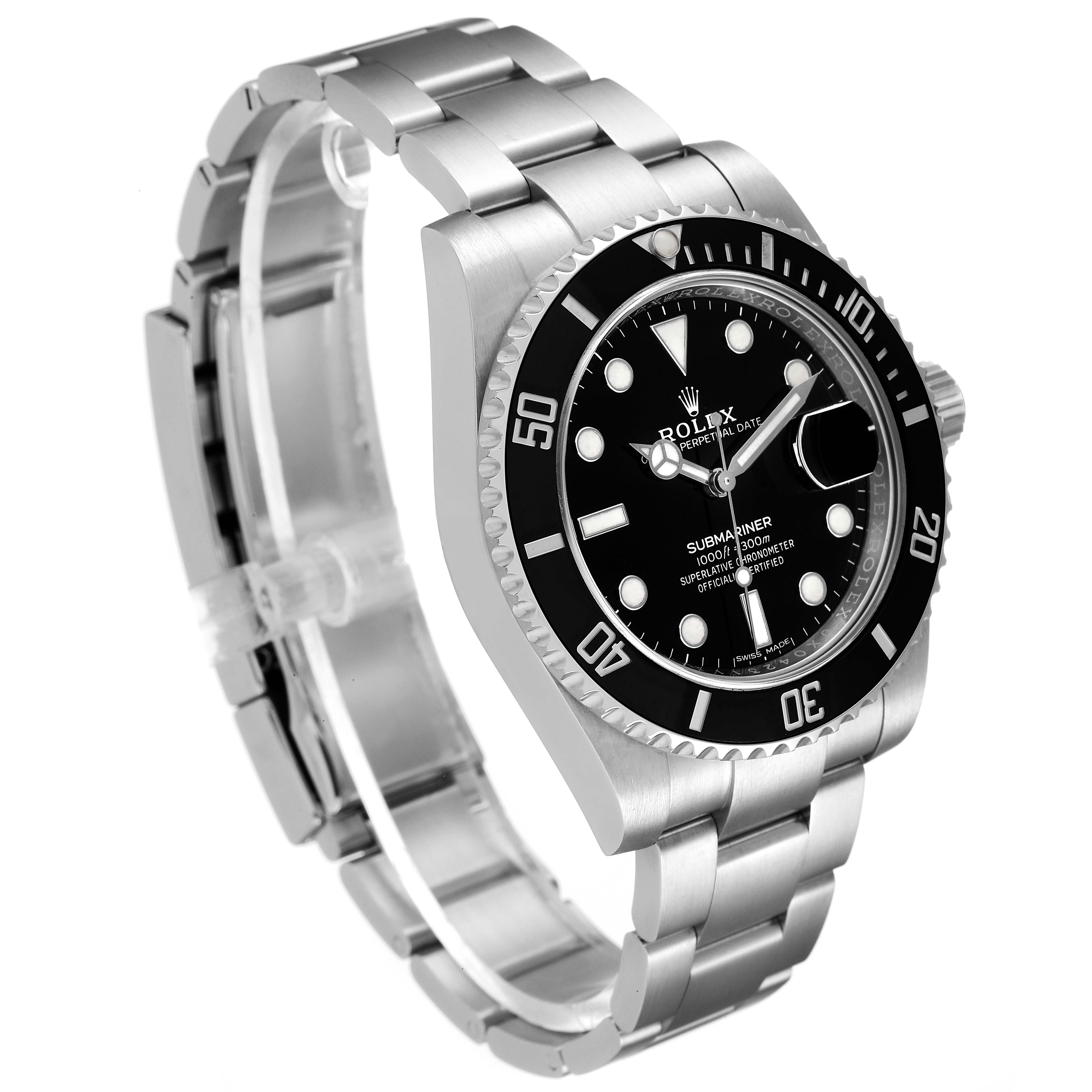 The Rolex Submariner 116610 Men
s Stainless Steel Black Dial 116610 Men
s Stainless Steel Black Dial watch is shown at a slight angle, displaying its stainless steel bracelet, black dial, and bezel.