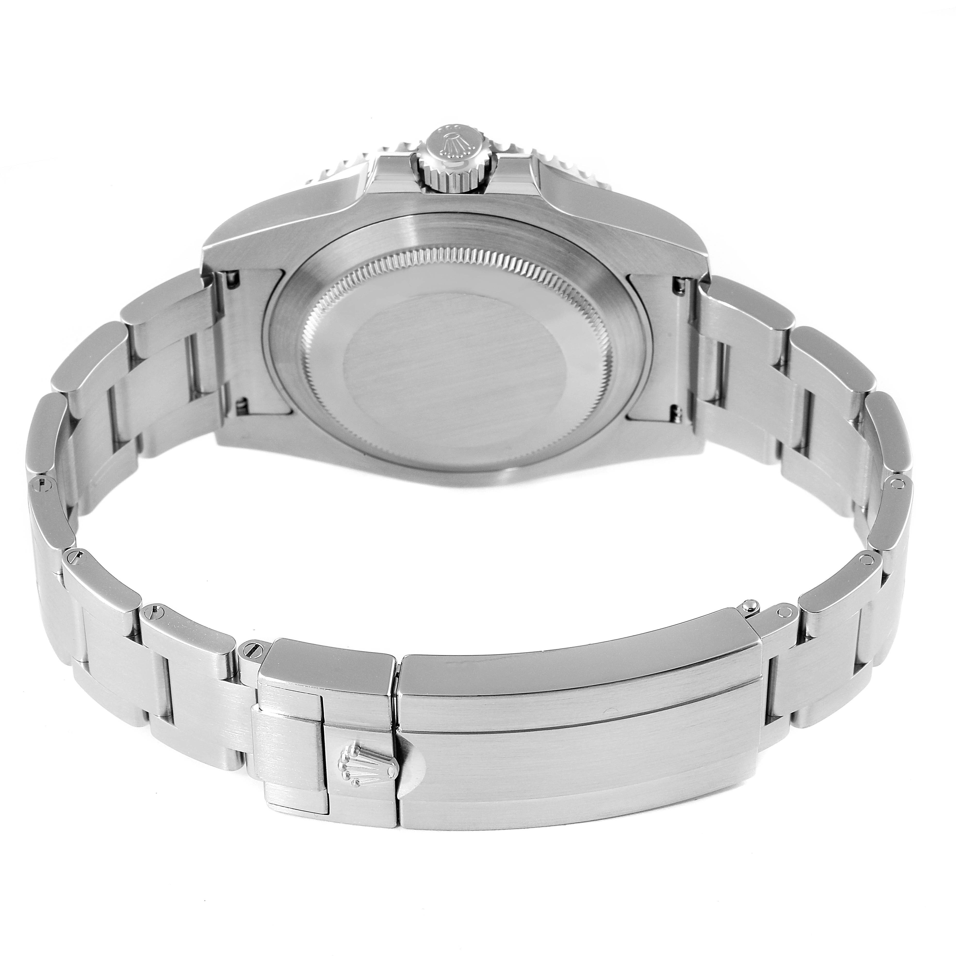 This image shows the back view of a Rolex Submariner 116610 Men
s Stainless Steel Black Dial 116610 Men
s Stainless Steel Black Dial watch, including the closed clasp and bracelet.