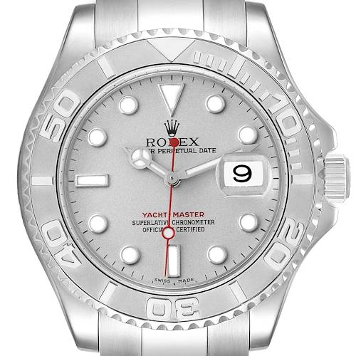 Photo of Rolex Yachtmaster 40mm Steel Platinum Dial Bezel Mens Watch 16622 Box Papers