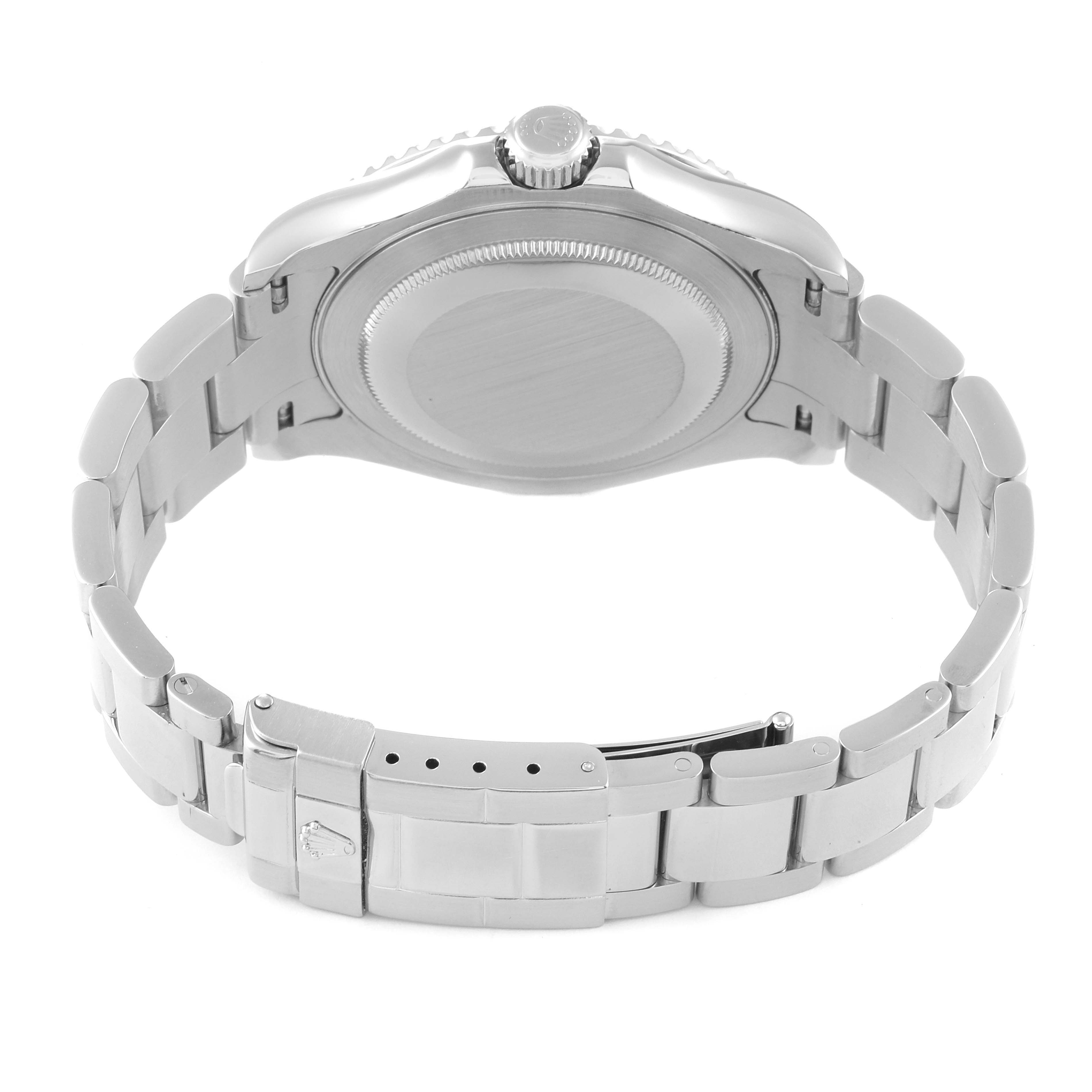This image shows the back and bracelet of a Rolex Yacht-Master 16622 Men's Stainless Steel Silver Dial 16622 Men's Stainless Steel Silver Dial watch, viewed from a rear angle.