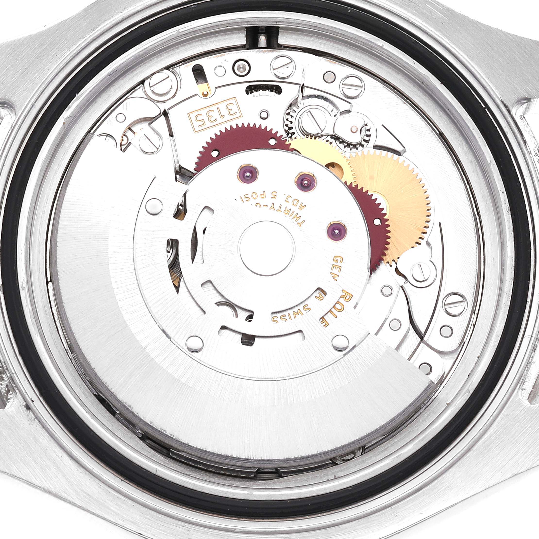This image shows the internal mechanical movement components of a Rolex Yacht-Master 16622 Men's Stainless Steel Silver Dial 16622 Men's Stainless Steel Silver Dial watch from a rear-angle view.
