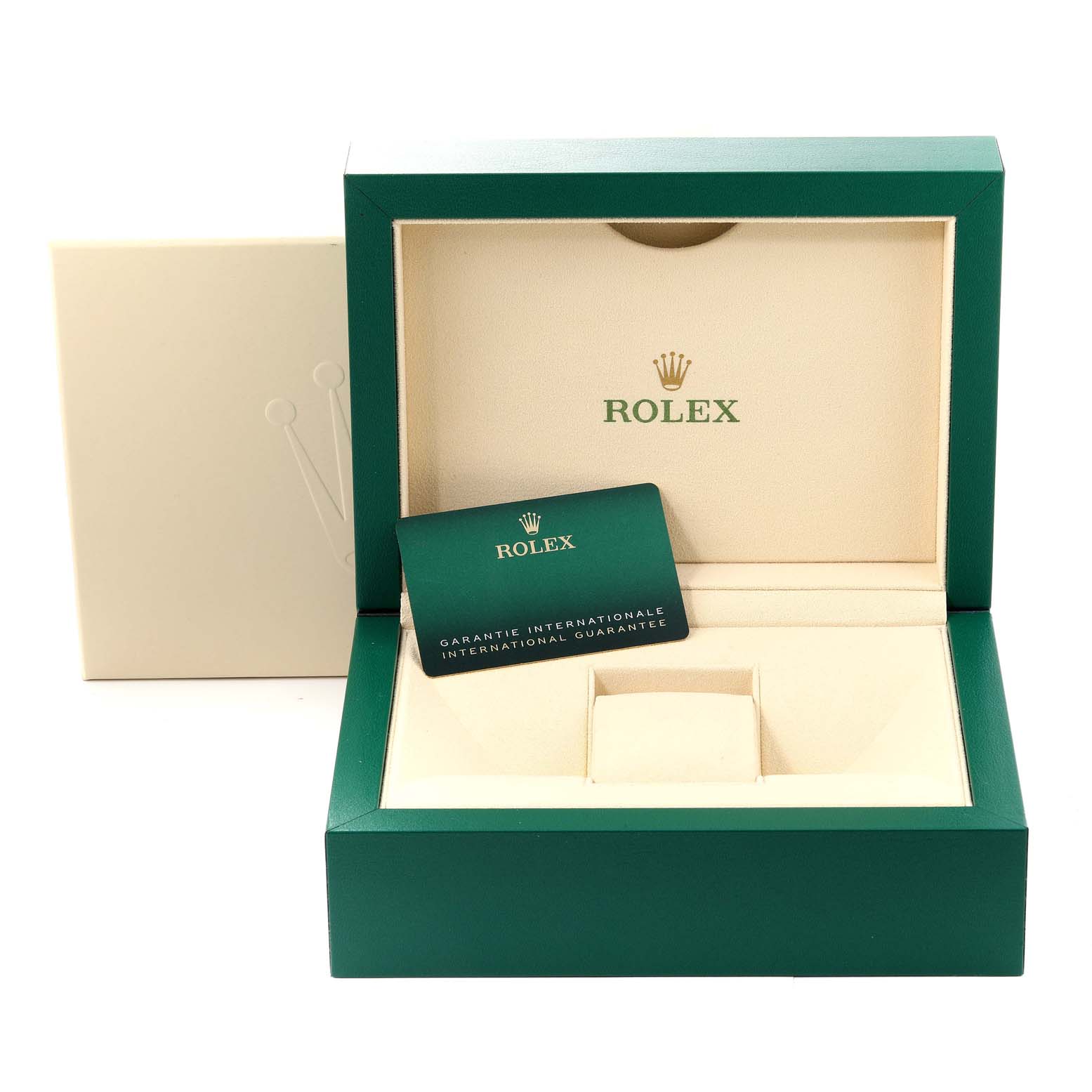 The image shows the open box and warranty card for the Rolex Yacht-Master 116681 Men's Steel and Gold (two tone) White Dial 116681 Men's Steel and Gold (two tone) White Dial watch.