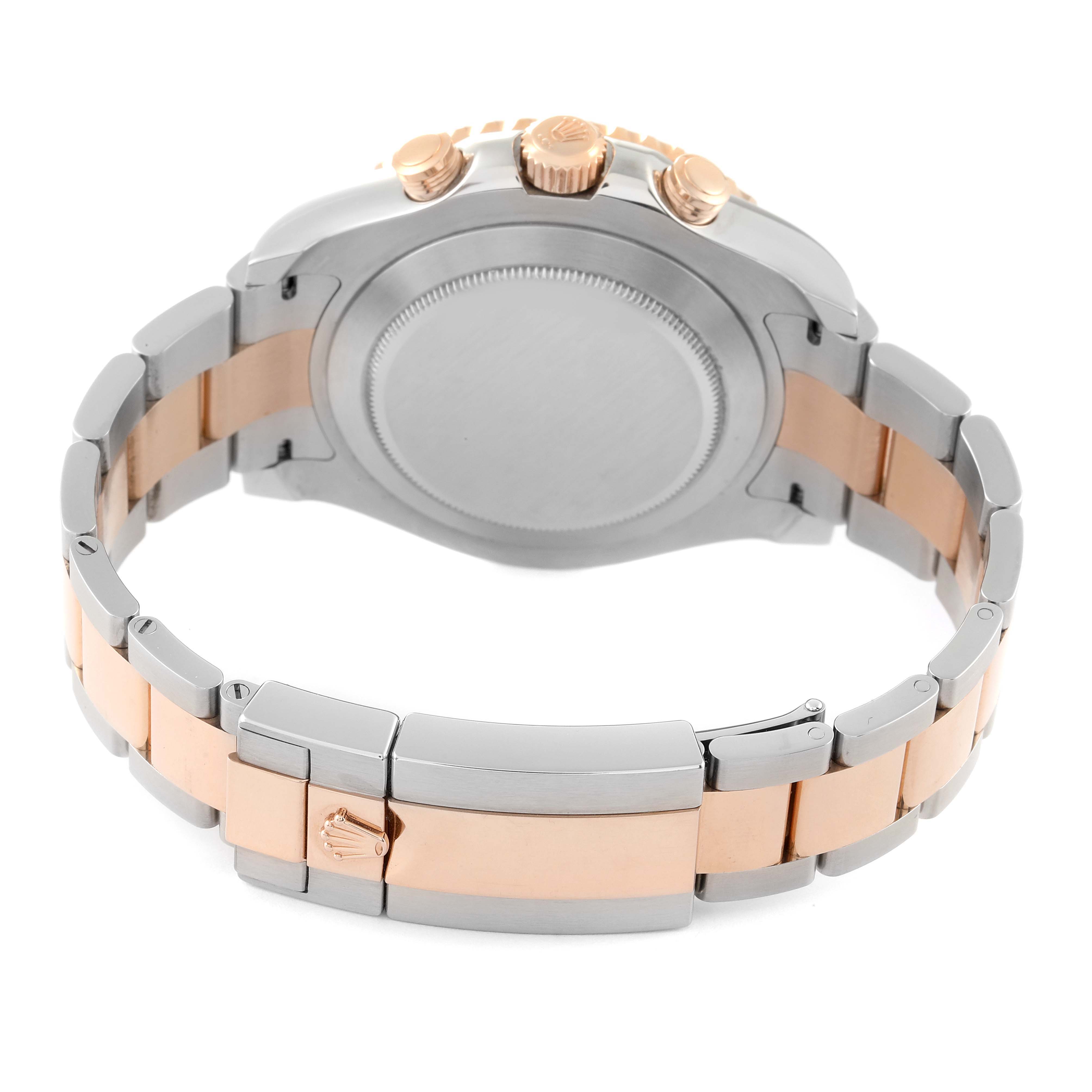 The image shows the back case, crown, and bracelet of a Rolex Yacht-Master 116681 Men's Steel and Gold (two tone) White Dial 116681 Men's Steel and Gold (two tone) White Dial watch.