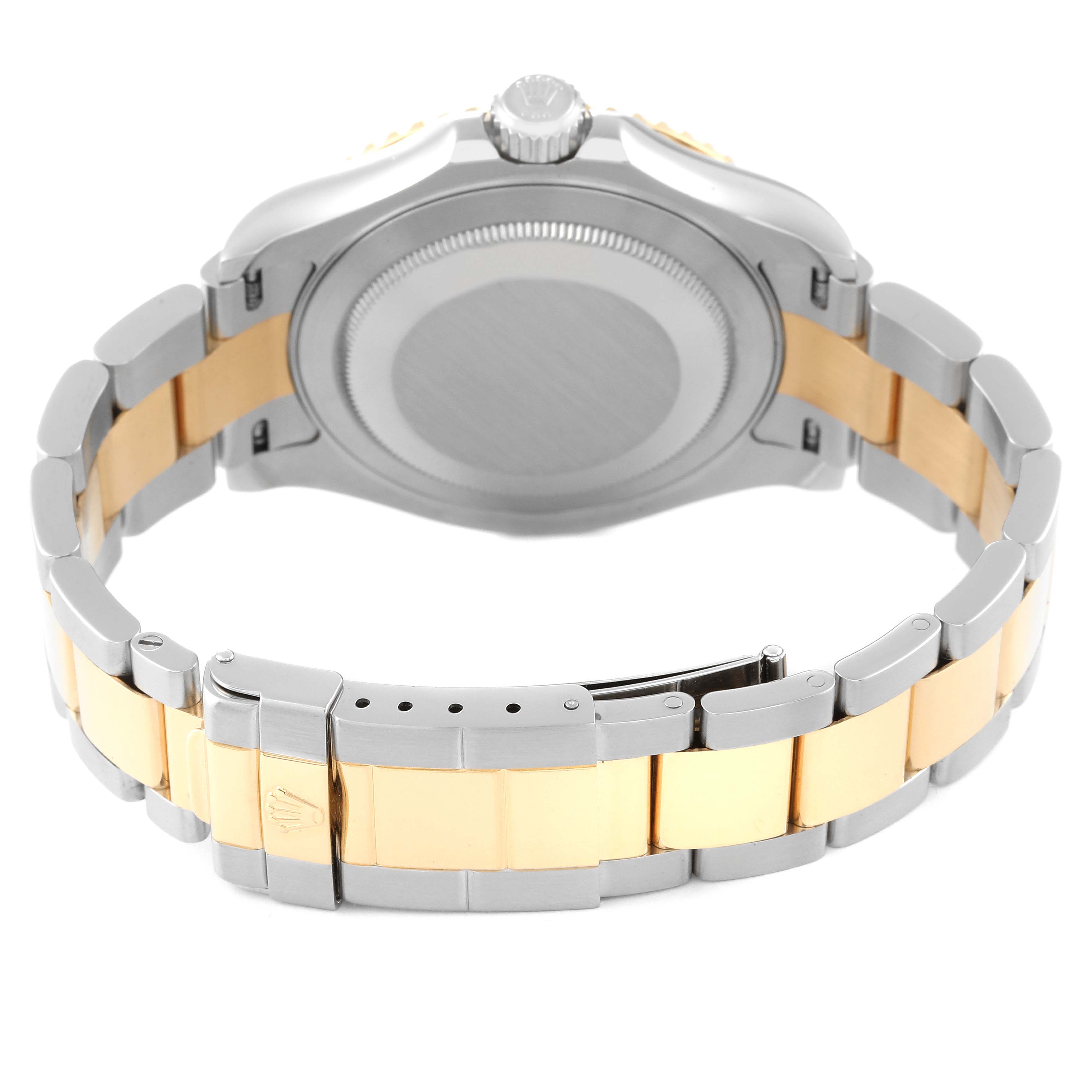 The image shows the back view of a Rolex Yacht-Master 16623 Men's Steel and Gold (two tone) Grey Dial 16623 Men's Steel and Gold (two tone) Grey Dial watch, focusing on the bracelet and clasp.