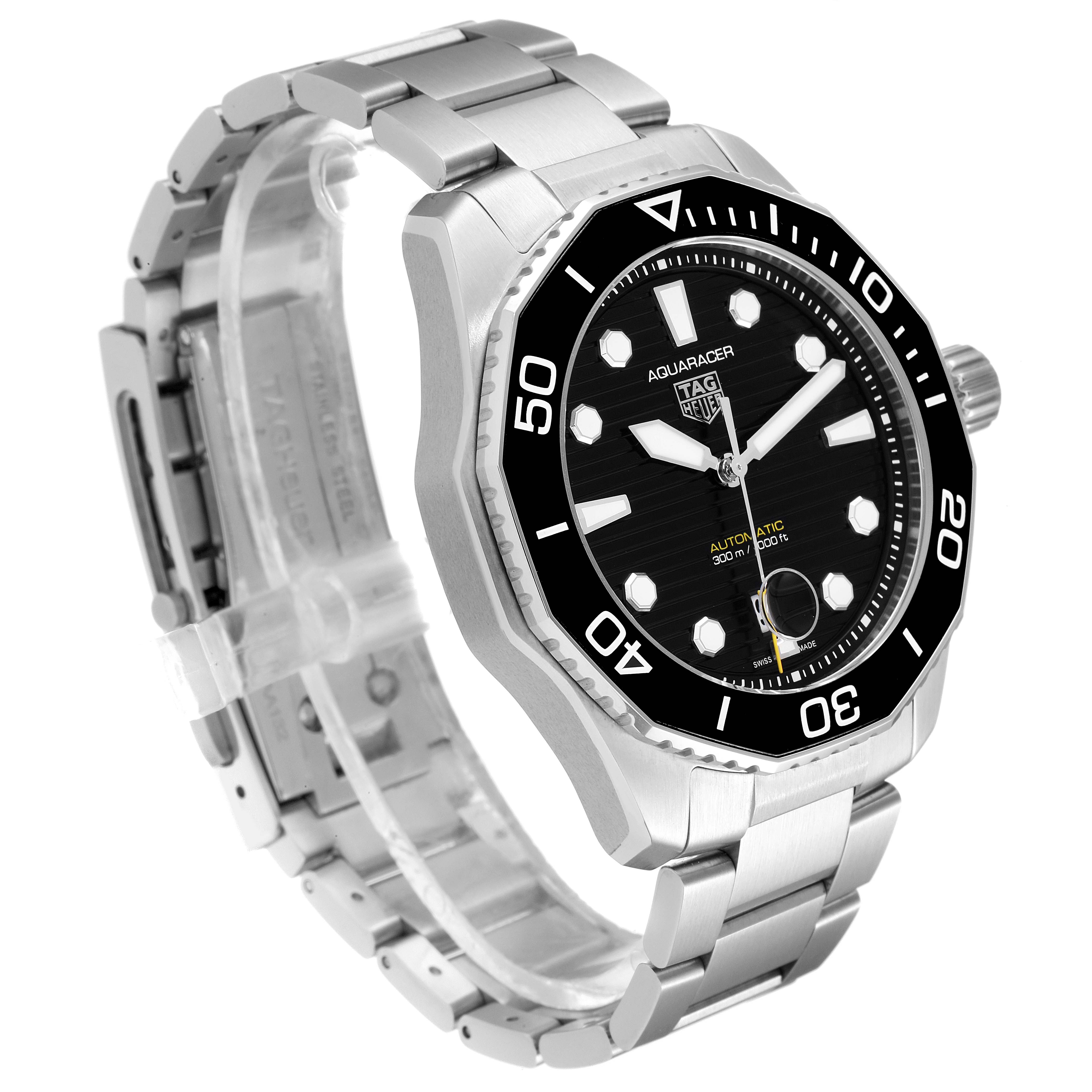 The image shows a Tag Heuer Aquaracer WBP201A.BA0632 Men's Stainless Steel Black Dial WBP201A.BA0632 Men's Stainless Steel Black Dial watch at a 3/4 angle, highlighting the face, bracelet, bezel, and side crown.