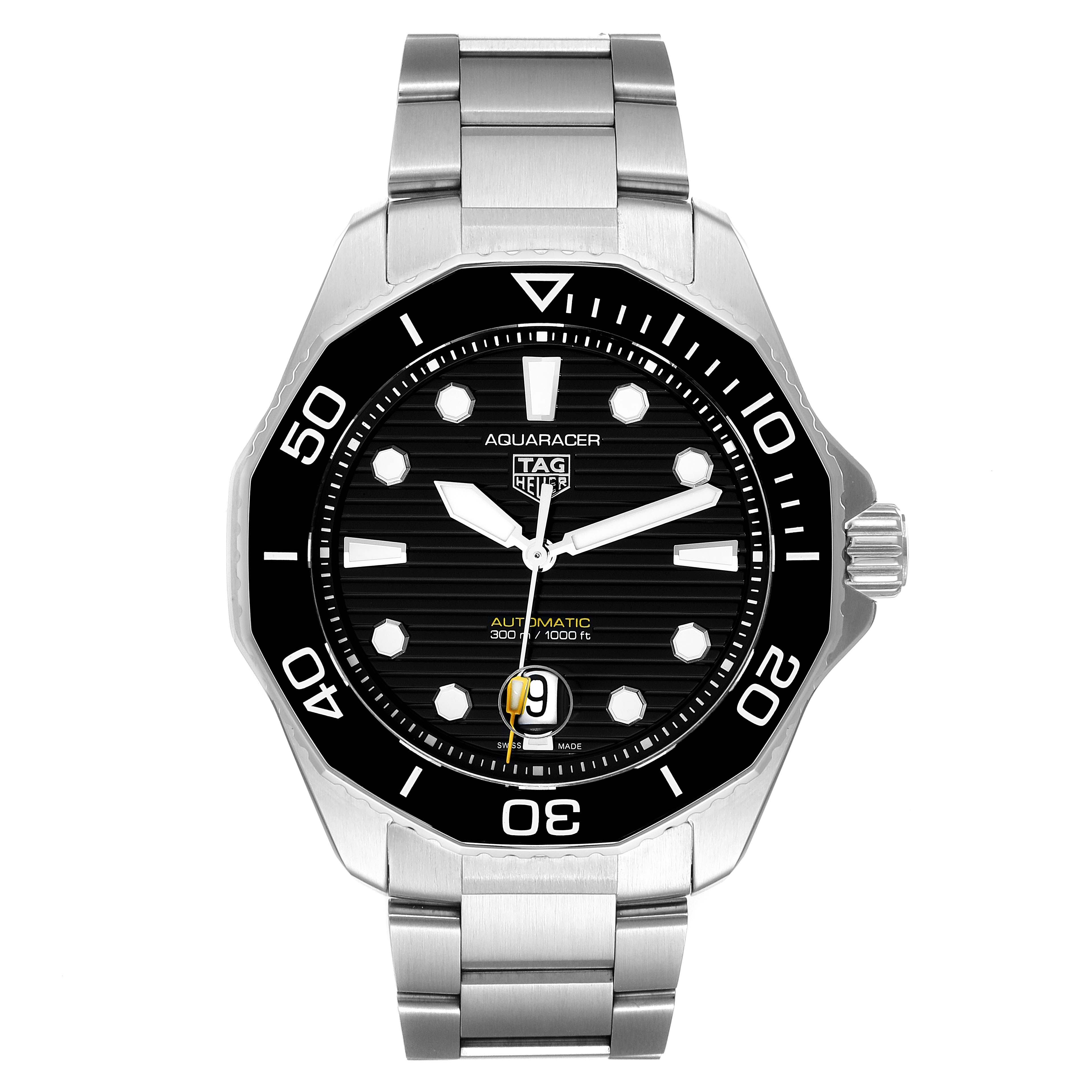 The image shows a front view of the Tag Heuer Aquaracer WBP201A.BA0632 Men's Stainless Steel Black Dial WBP201A.BA0632 Men's Stainless Steel Black Dial watch, displaying the dial, bezel, and stainless steel bracelet.