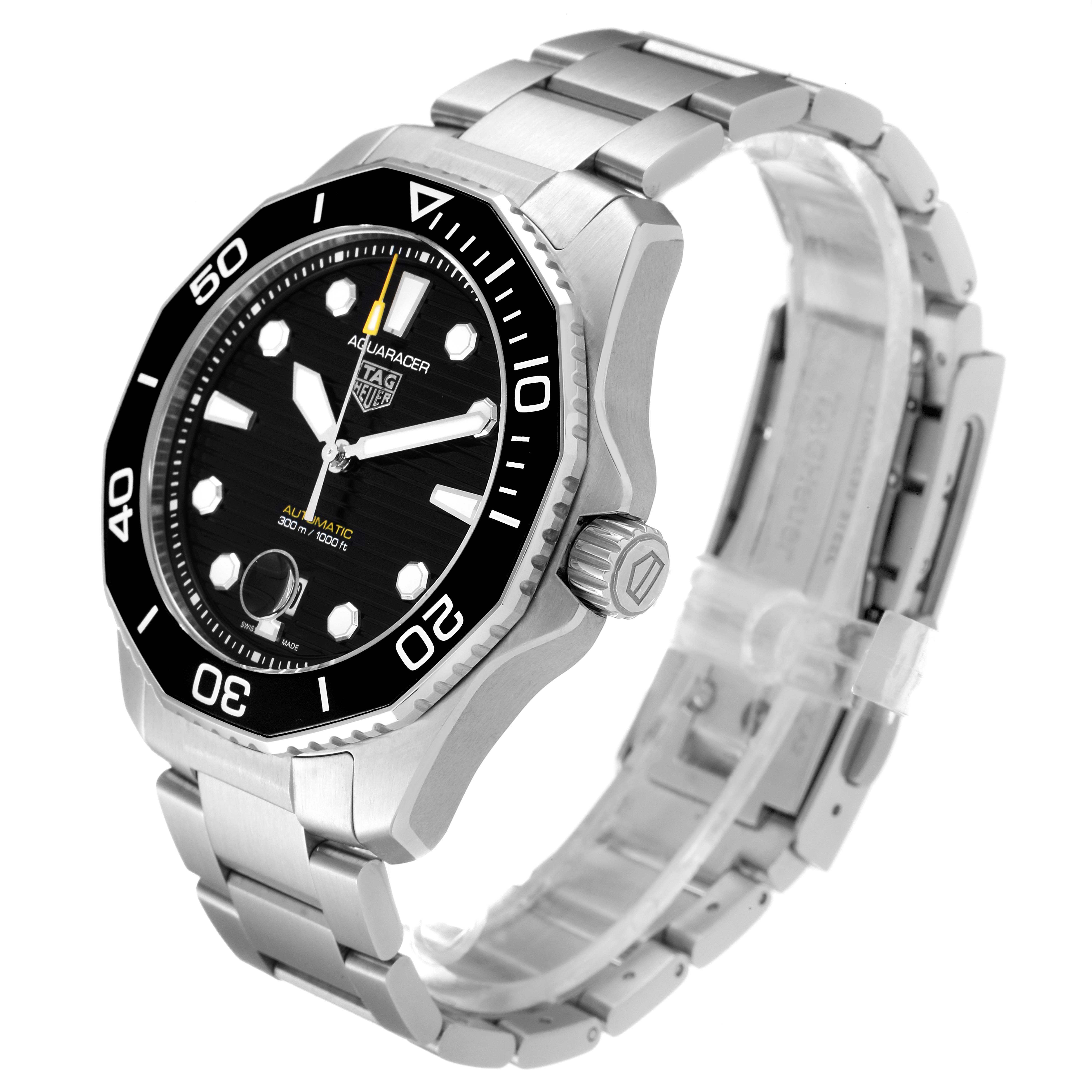 The image shows a Tag Heuer Aquaracer WBP201A.BA0632 Men's Stainless Steel Black Dial WBP201A.BA0632 Men's Stainless Steel Black Dial watch at a three-quarter angle, displaying the face, bezel, crown, and metal bracelet.