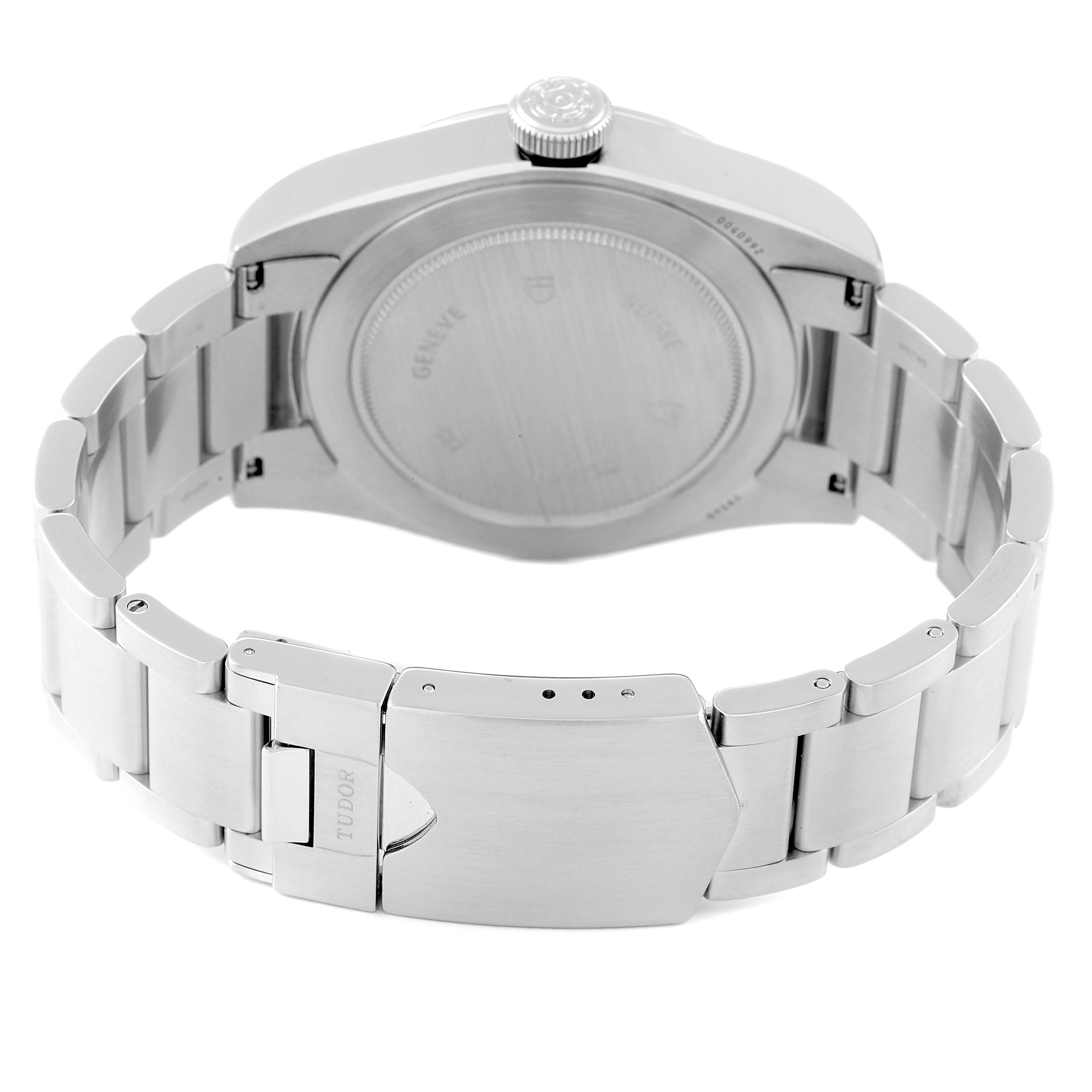 The image shows the back case and bracelet of the Tudor Heritage Black Bay 79540 Men's Stainless Steel Black Dial 79540 Men's Stainless Steel Black Dial watch from a rear angle.