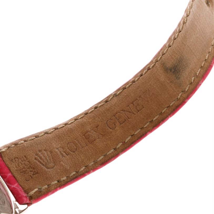 This image shows the underside of a leather strap for a Rolex Cellini 6691 Women's White Gold Mother of Pearl Dial 6691 Women's White Gold Mother of Pearl Dial watch.