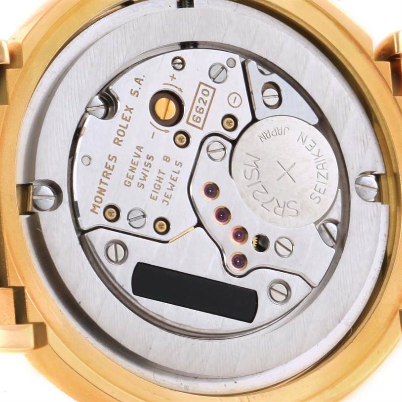This image shows a close-up view of the movement and internal components of a Rolex Cellini 6622 Women's Yellow Gold White Dial 6622 Women's Yellow Gold White Dial watch.