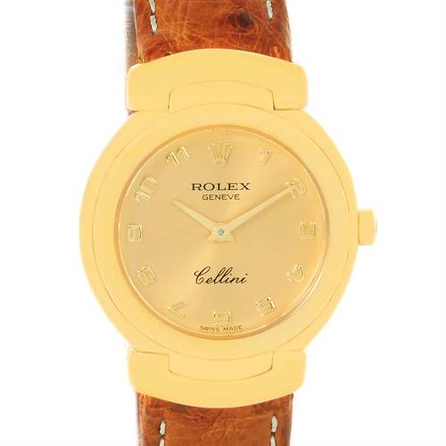 Photo of Rolex Cellini 18K Yellow Gold Brown Strap Ladies Watch 6621