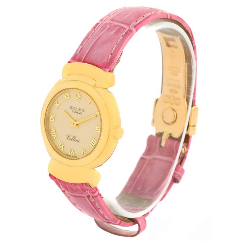 Rolex Cellini 18K Yellow Gold Pink Strap Ladies Watch 6621 SwissWatchExpo