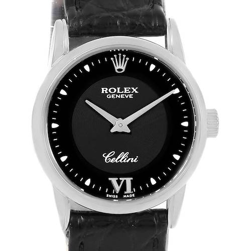 Photo of Rolex Cellini Classic 18k White Gold Black Dial Ladies Watch 6111 Box papers