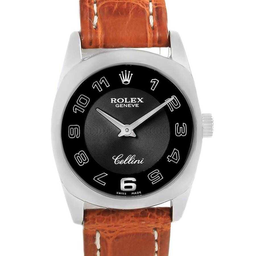 Rolex Cellini Danaos Ladies 18K White Gold Black Dial Watch 6229 SwissWatchExpo