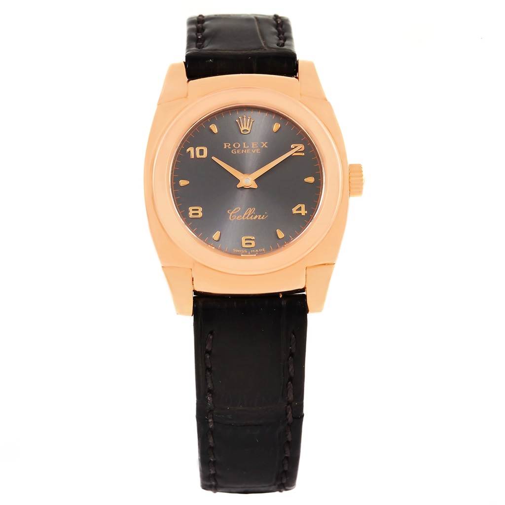 The image shows a front view of the Rolex Cellini 5310 Women's Rose Gold Grey Dial 5310 Women's Rose Gold Grey Dial watch, displaying its face, case, crown, and strap.