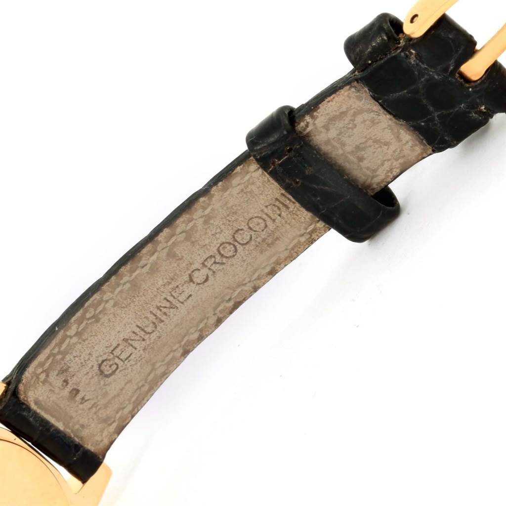 The image shows the inner side of the strap of a Rolex Cellini 6229 Women's Yellow Gold Black Dial 6229 Women's Yellow Gold Black Dial watch, made from genuine crocodile leather.