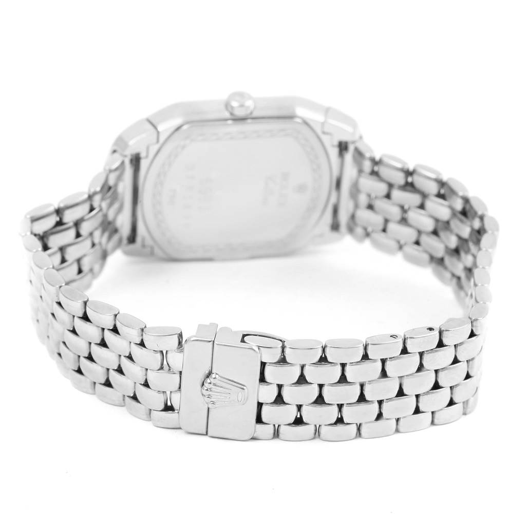 The image shows the back of a Rolex Cellini 6693 Women
s White Gold Pink Dial 6693 Women
s White Gold Pink Dial watch, with a focus on the bracelet and clasp.