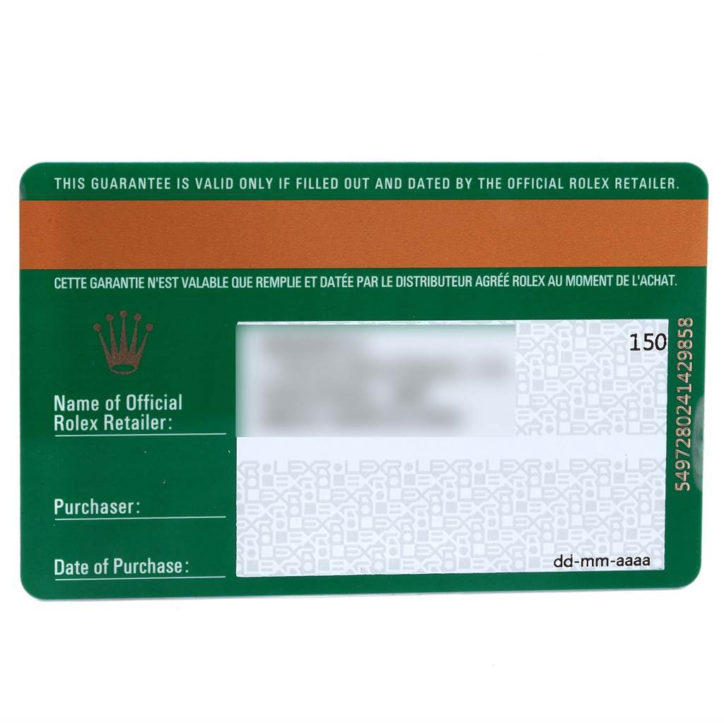 This image shows the guarantee card for the Rolex Cellini 6693 Women
s White Gold Pink Dial 6693 Women
s White Gold Pink Dial model.