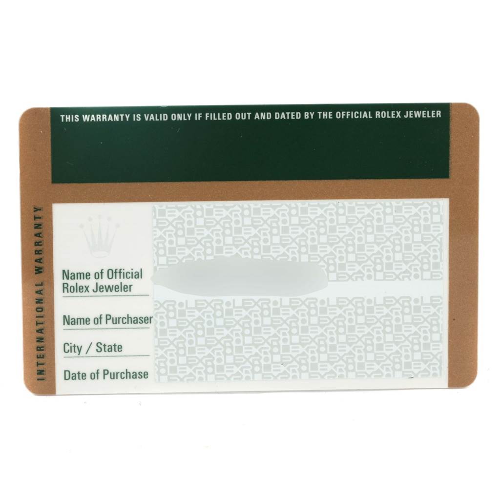 This image shows the international warranty card for a Rolex Cellini 6311 Women's Yellow Gold Mother of Pearl Dial 6311 Women's Yellow Gold Mother of Pearl Dial watch.