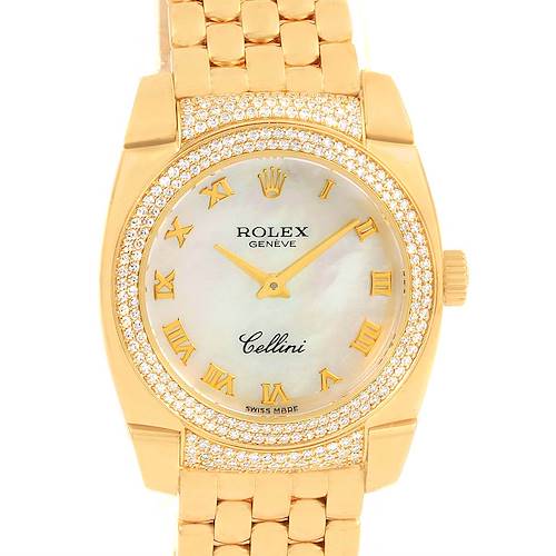 Photo of Rolex Cellini Cestello Yellow Gold MOP Diamond Ladies Watch 6311 Box Card