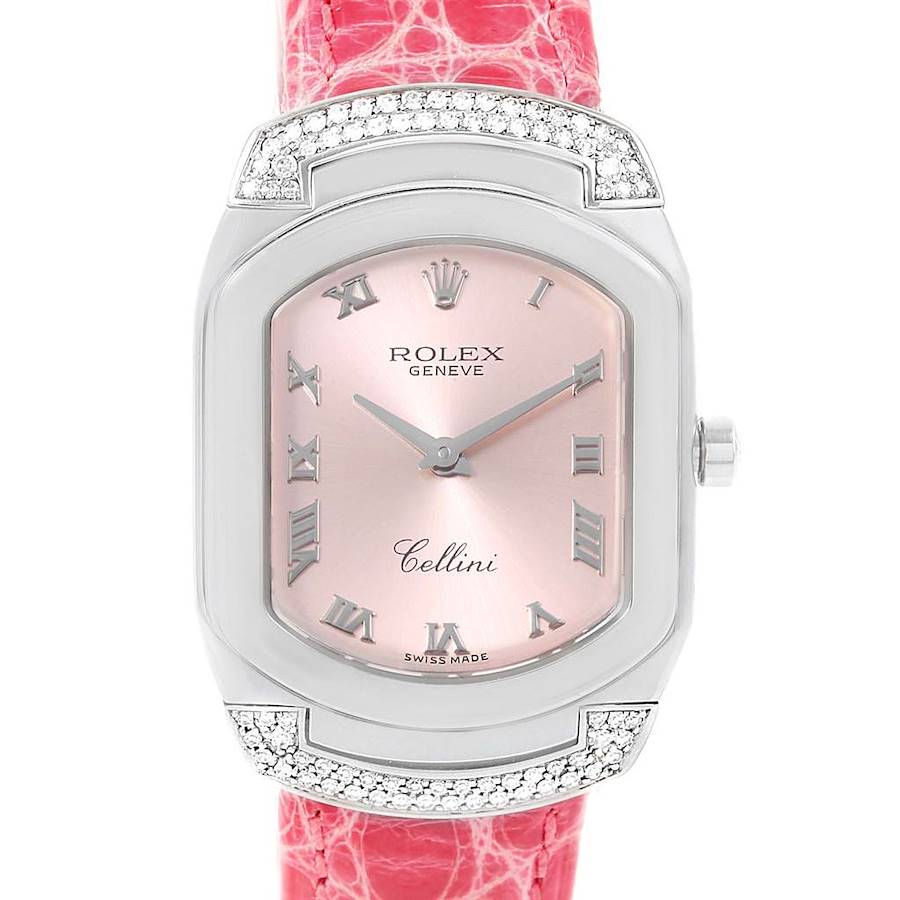 Rolex Cellini Cellissima White Gold Pink Strap Diamond Ladies Watch 6692 SwissWatchExpo