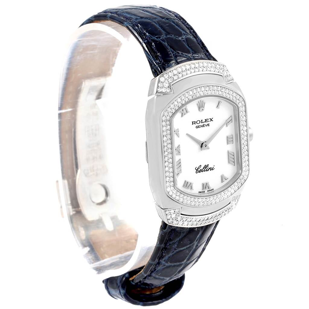 The Rolex Cellini 6693 Women's White Gold White Dial 6693 Women's White Gold White Dial watch is shown at a front angle, displaying the watch face, bezel, and strap.